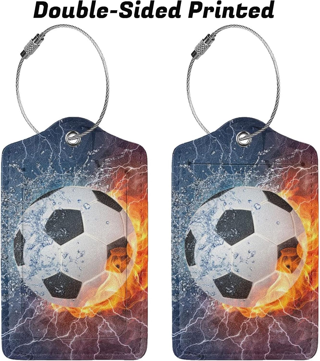 Soccer Ball Luggage Tags for Suitcases Travel, 2 Pieces Cool Sports Luggage Tags for Kids Teen Boys Girls Men Women, Leather Name ID Bag Label Luggage Identifiers for Baggage Backpack