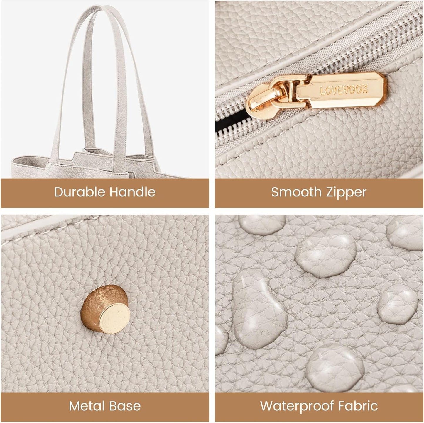 LOVEVOOK Laptop Tote for Women - 15.6 Inch Faux Leather Laptop Bag with Clutch, Large Capacity Office Purse for Casual Business Travel, Off White