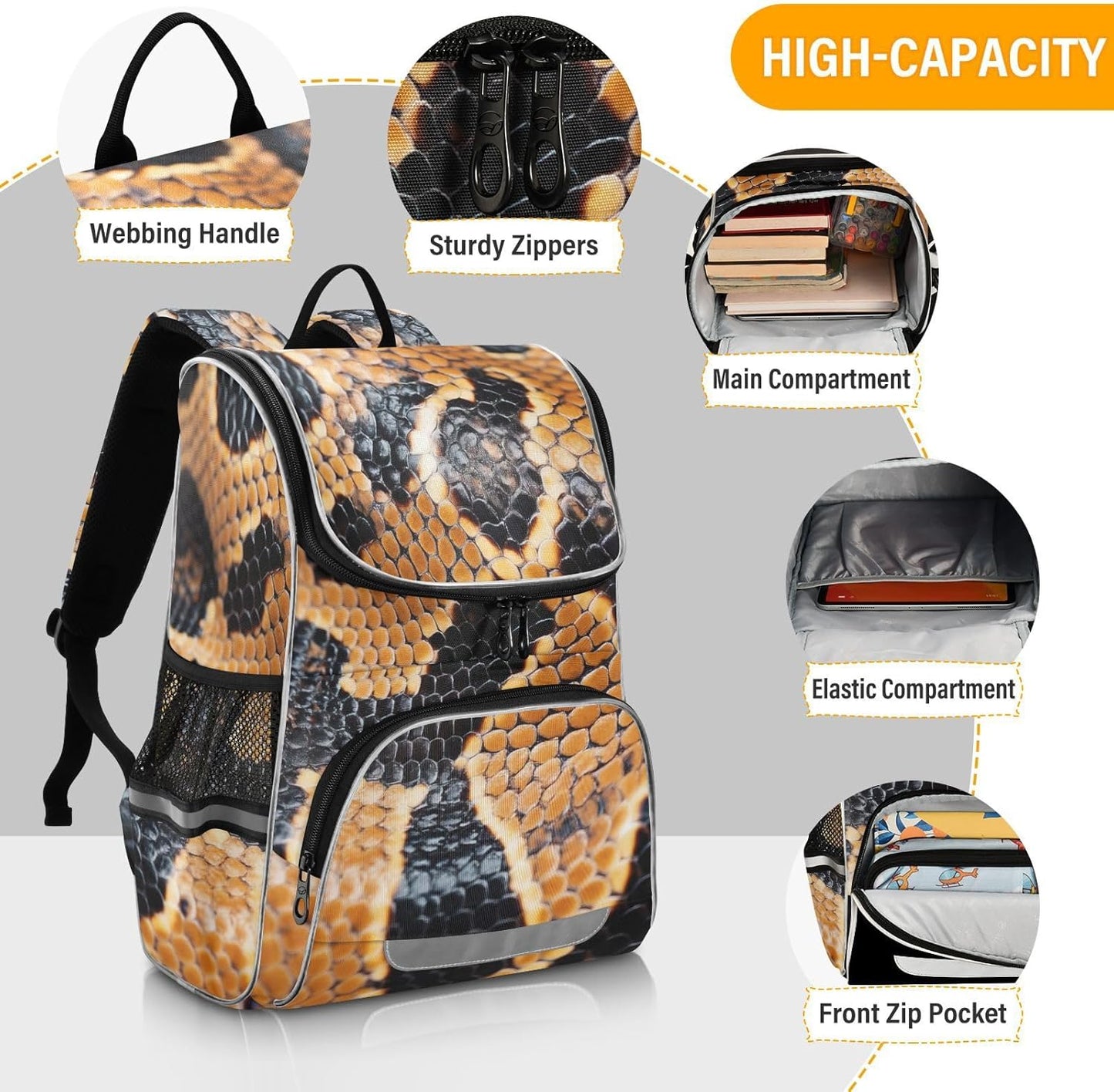 Snake Skin Cute Backpack For Girls Kids Backpack Boys Teen School Bag Bookbag Travel Daypacks