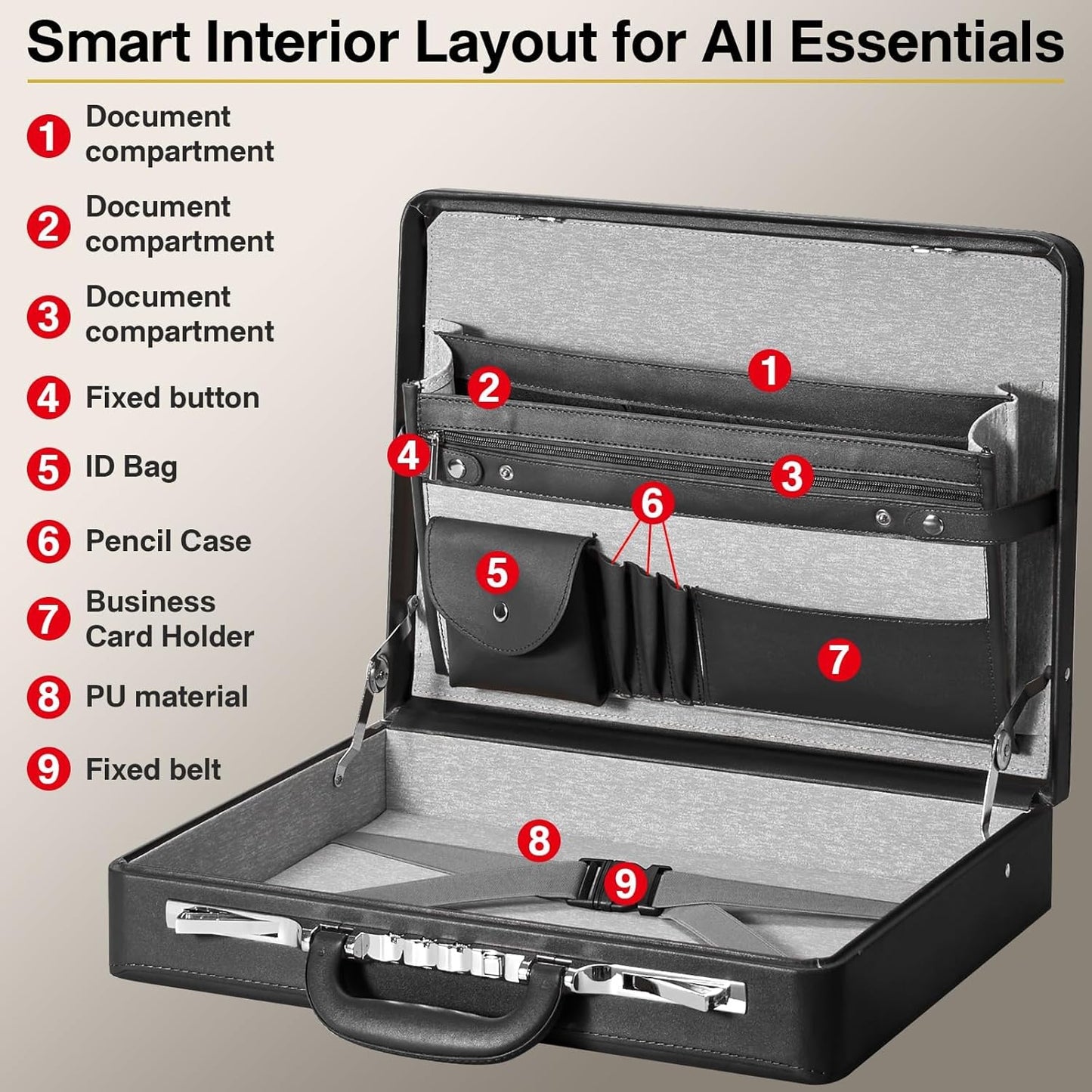 Briefcases for Men, Anti-Theft Longwave Lock Briefcase with 16 Inch Laptop Compartment, Waterproof Faux Leather, Brief Cases Men with Multi File Organizer, Perfect for Office, Travel (Black)