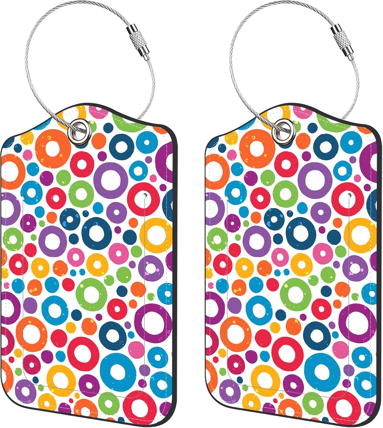 2 Pack Luggage Tags,Colorful Circles PU Leather Idea Baggage Tag with ID Labels Privacy Cover Metal Ring Men and Women Travel Bag Labels