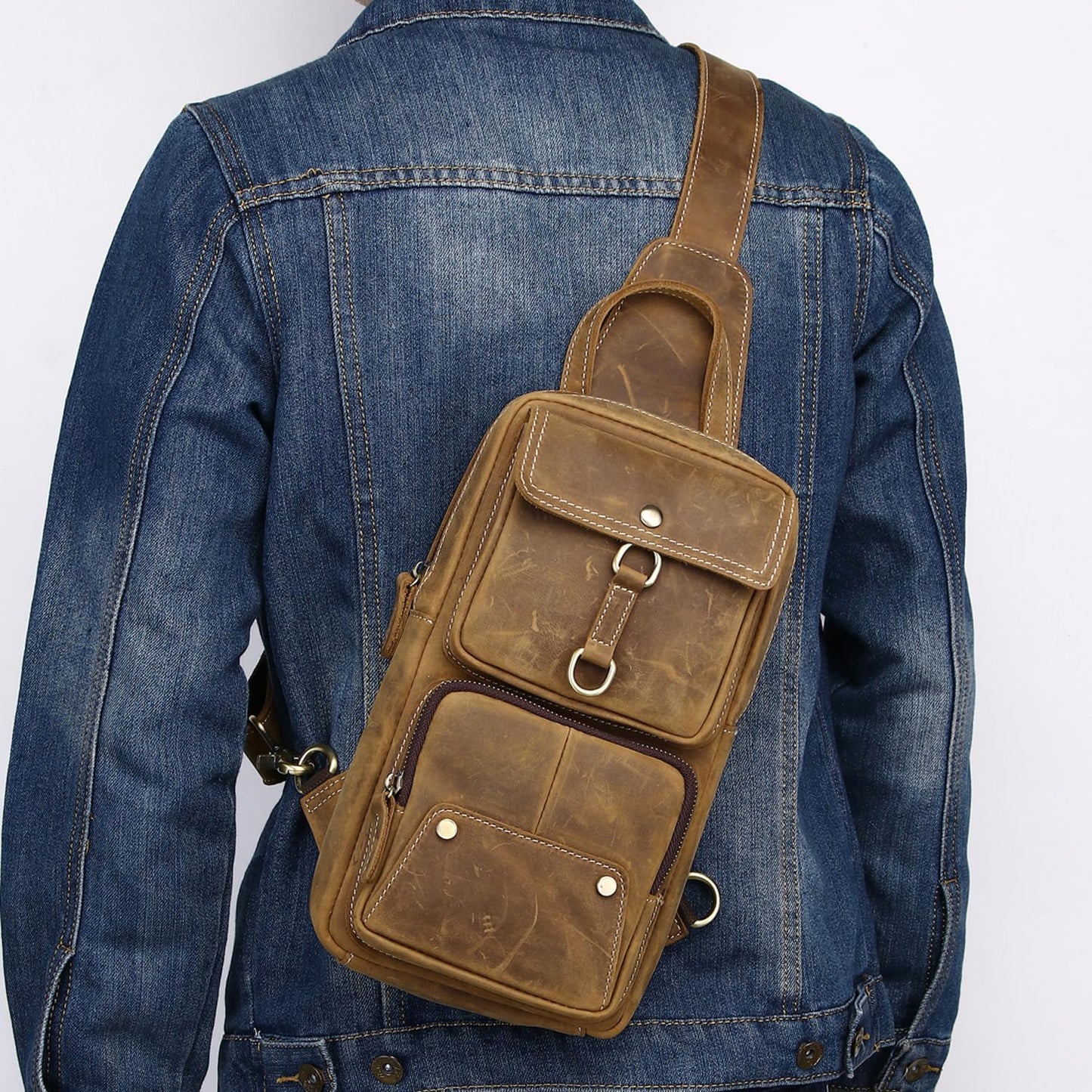 Genuine Leather Sling Bag for Men Women Backpack Chest Shoulder Satchel Crossbody Bags Casual Outdoor Daypack