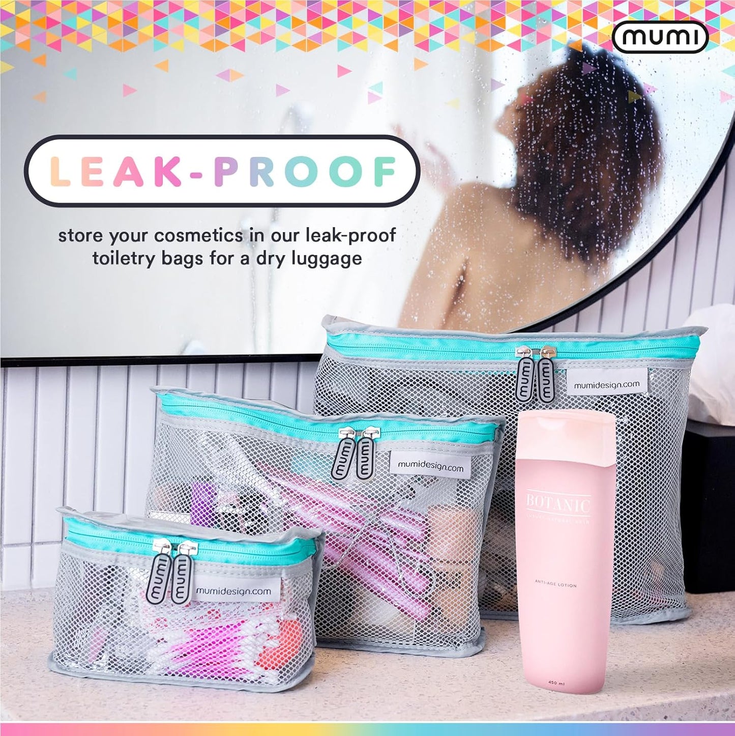 MUMI Travel Toiletry Bag Set of 3 – Clear TSA Approved Toiletry Bags for Women – Reusable