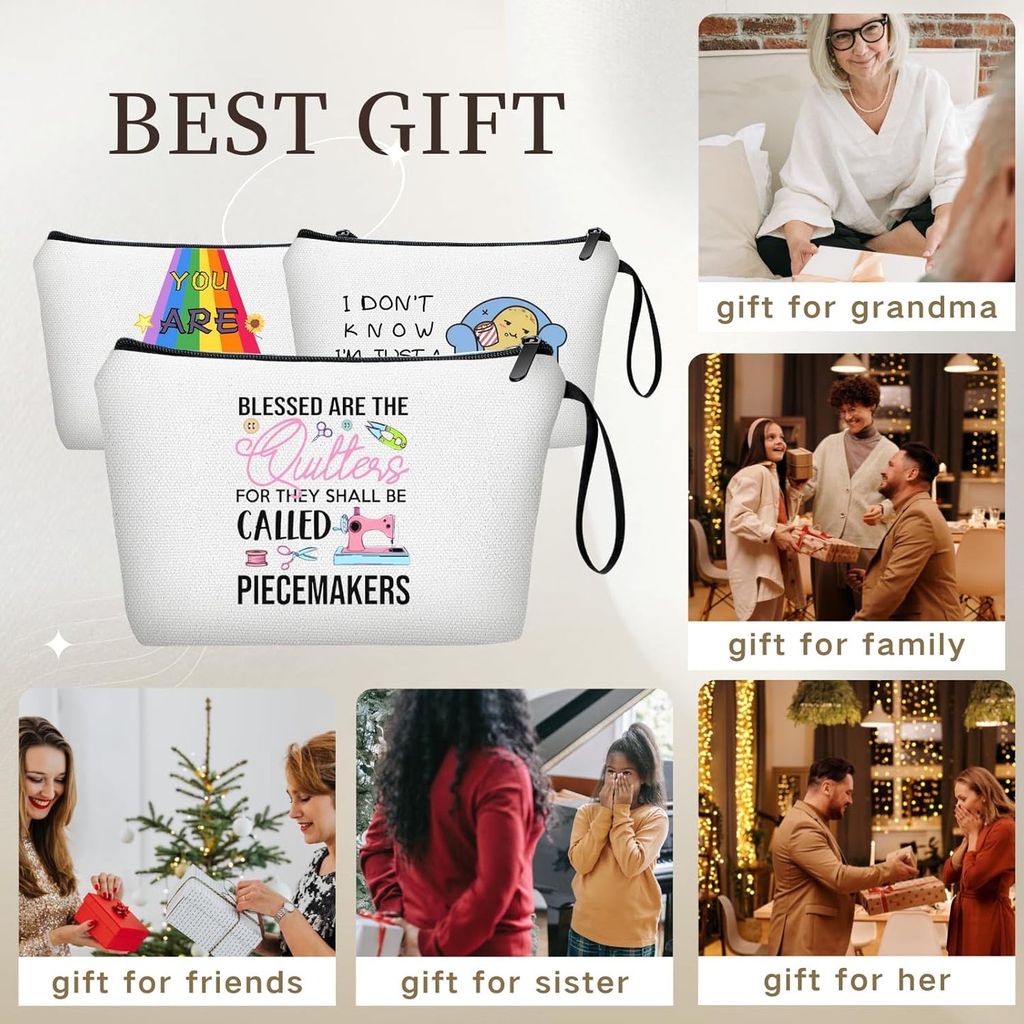 Quilting Sewing Gifts for Women Friend Female Coworker Sister Lovers Enthusiasts Sewers Seamstress Accessories Makeup Cosmetic Bag