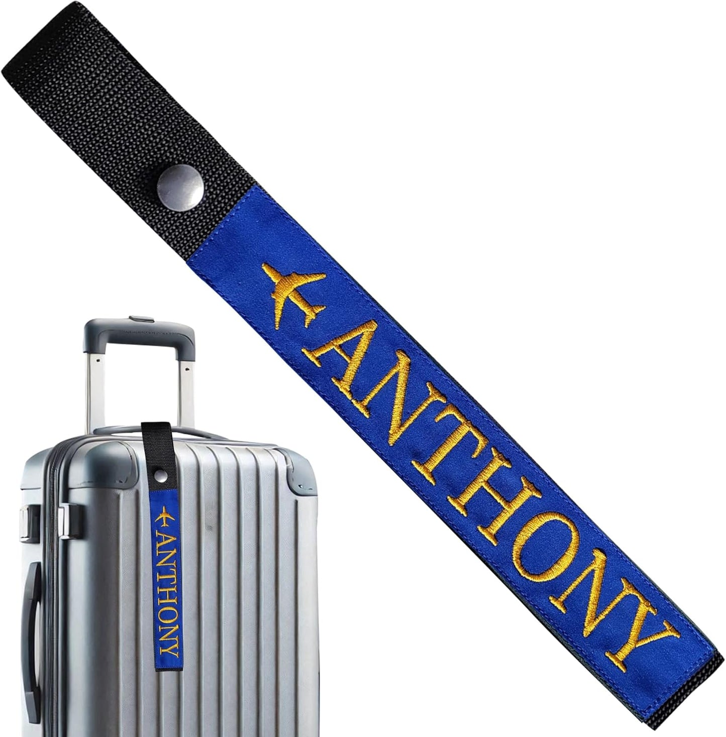 Personalized Luggage Handle Tag Finder | Custom Embroidered Icon Monograms or Short Text ID Tag | Cover Identifier Marker for Suitcase or Bag | Accessories for Travel by ACORD EU (Royal Blue Tag)