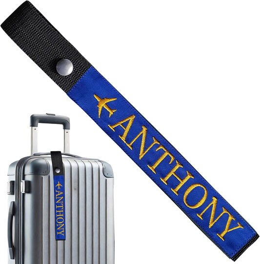 Personalized Luggage Handle Tag Finder | Custom Embroidered Icon Monograms or Short Text ID Tag | Cover Identifier Marker for Suitcase or Bag | Accessories for Travel by ACORD EU (Royal Blue Tag)
