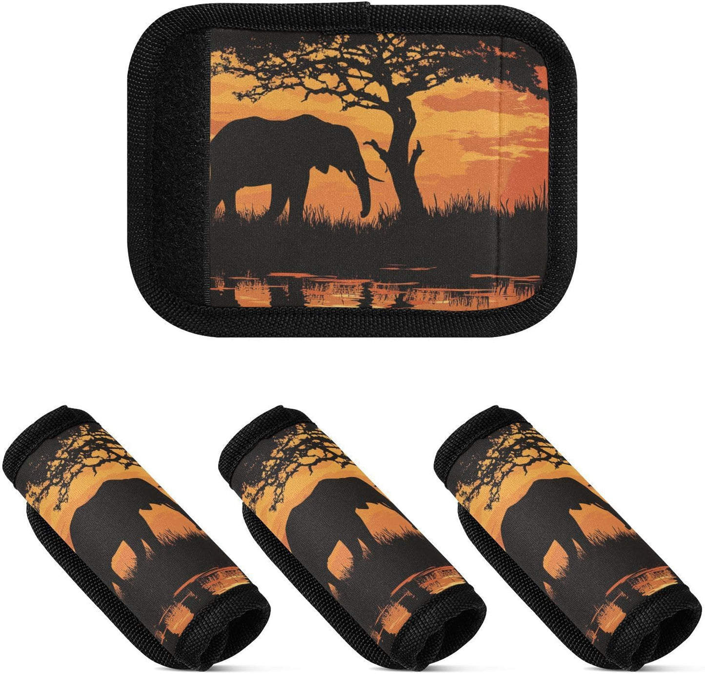 Elephant Silhouette Sunset Red 4 Pack Luggage Handle Wraps Covers for Suitcase Identifiers Bag Tags Travel Accessories