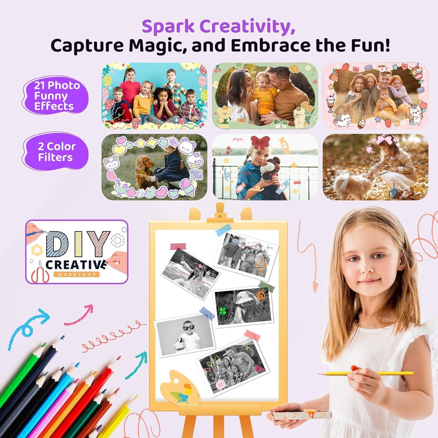 Instant Print Camera for Kids, Birthday Gifts for Girls and Boys Ages 3-12 - 1080P Video Camera for Kids, Gift Ideas for Boys Ages 3 4 5 6 7 8 9 10 11 12 - Girls' Gifts for Christmas/Holidays (Black)
