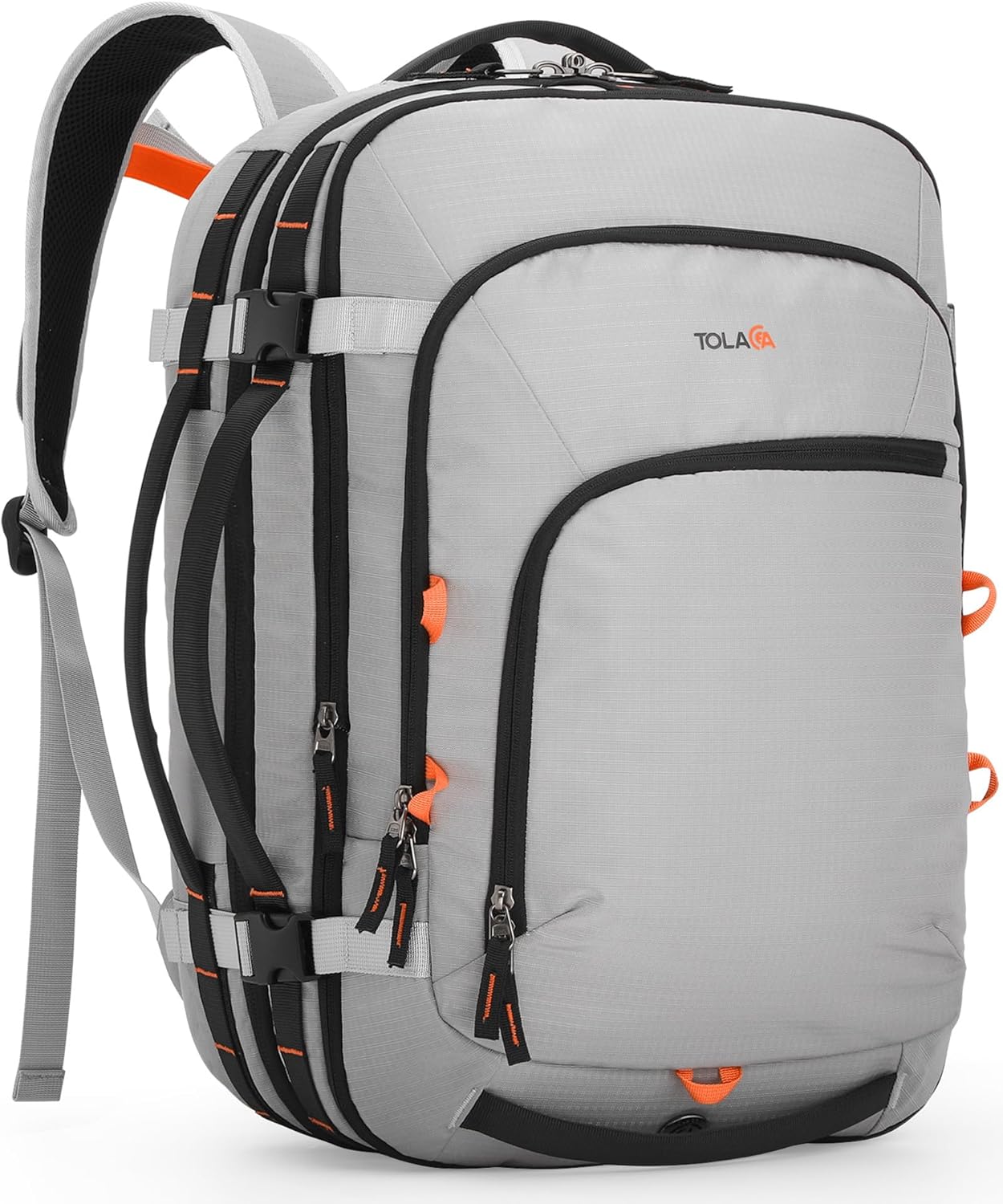 Tolaccea Travel Backpack, TSA Friendly Flight Approved Carry-on Luggage Durable Large Laptop Bag Daypack Fits 15.6 Inch Computer, Water-resistant Business Rucksack, 35-45L Expandable - Grey