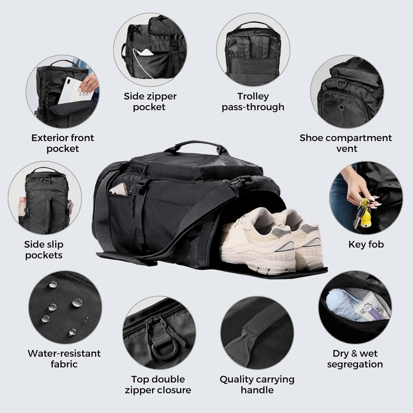 Gym Bag for Women with Shoe Compartment and Wet Pocket Convertible Gym Backpack workout Duffel Bag Multiple Pockets 30L