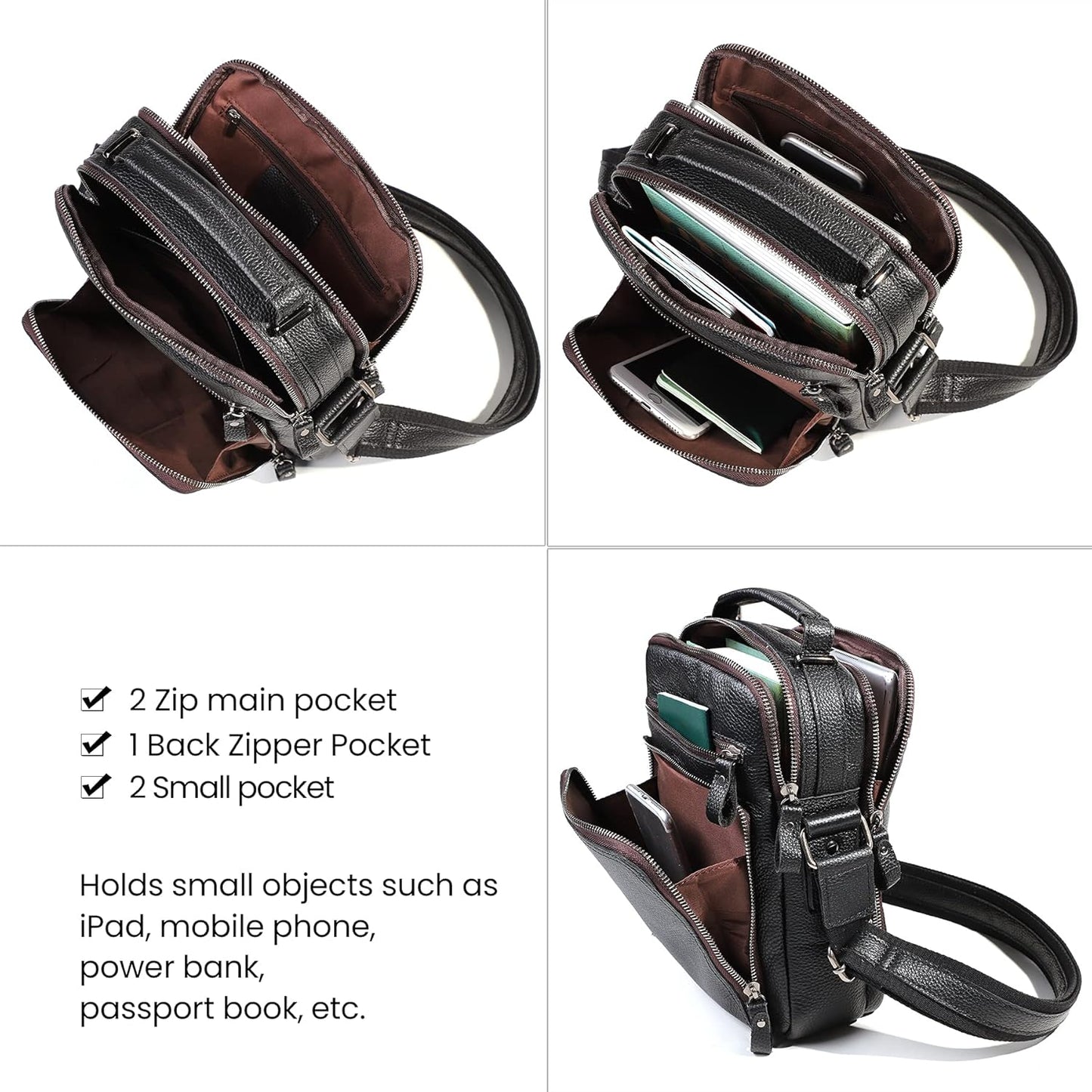 Genuine Leather Small Messenger Bag for Men Vintage Shoulder Crossbody Bags for Work Business Travel