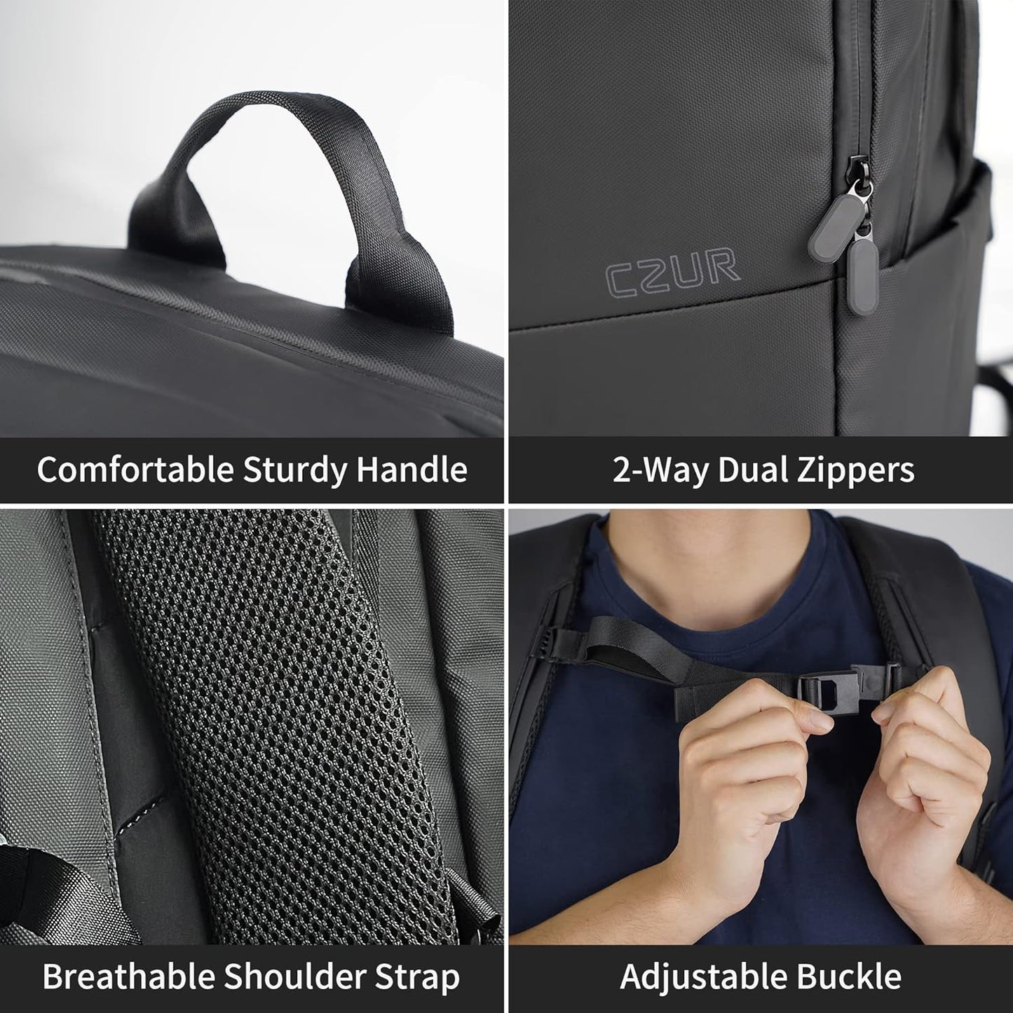 CZUR Business Travel Backpack for Men, Black Water Resistant Laptop Backpack, High Capacity Work Backpack Fits 17.3 Inch Laptop