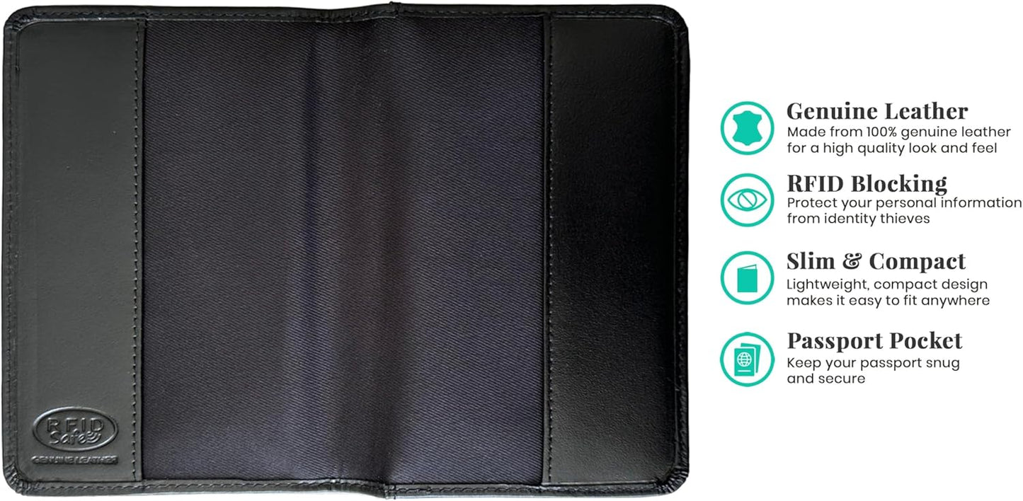 Personalized Monogrammed Black Leather RFID Passport Cover Holder and 2 Luggage Tags