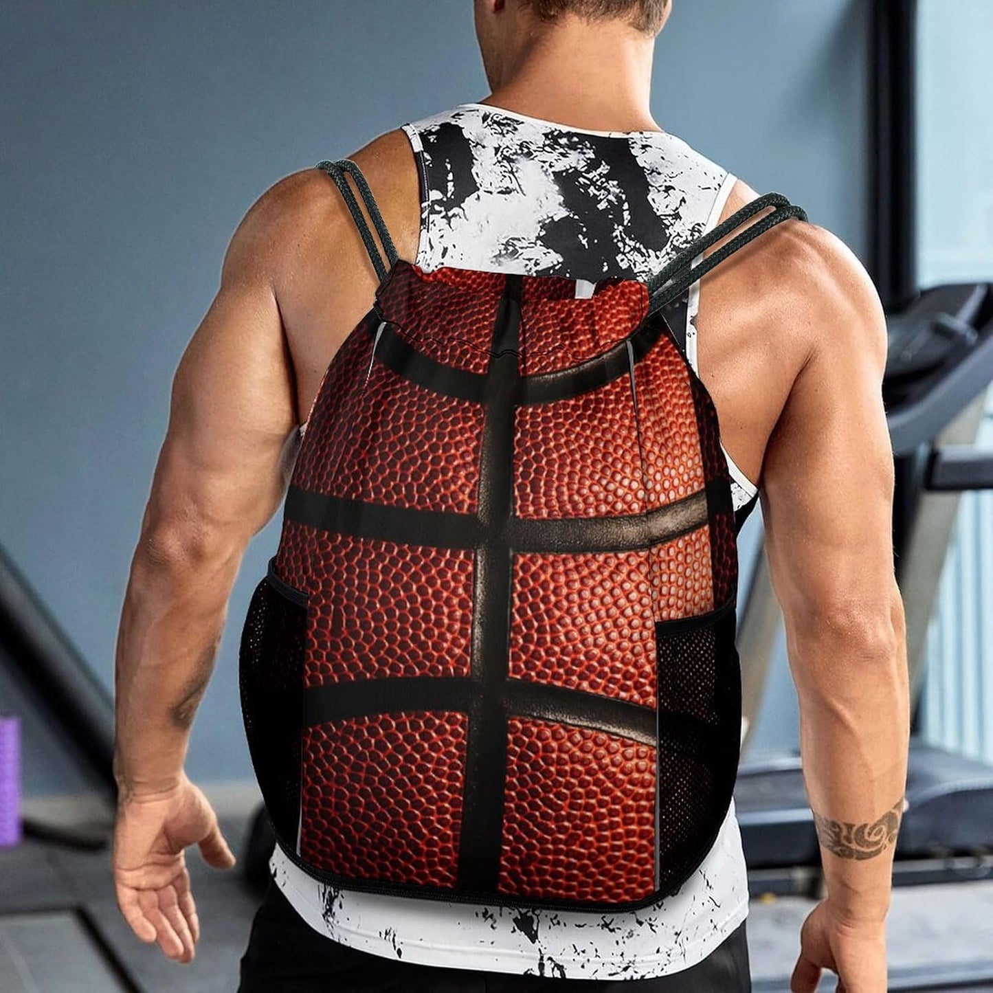 Basketball Drawstring Backpack Gym Bag With Shoe Compartment String Bag Sport Beach Swimming Sackpack For Women Men