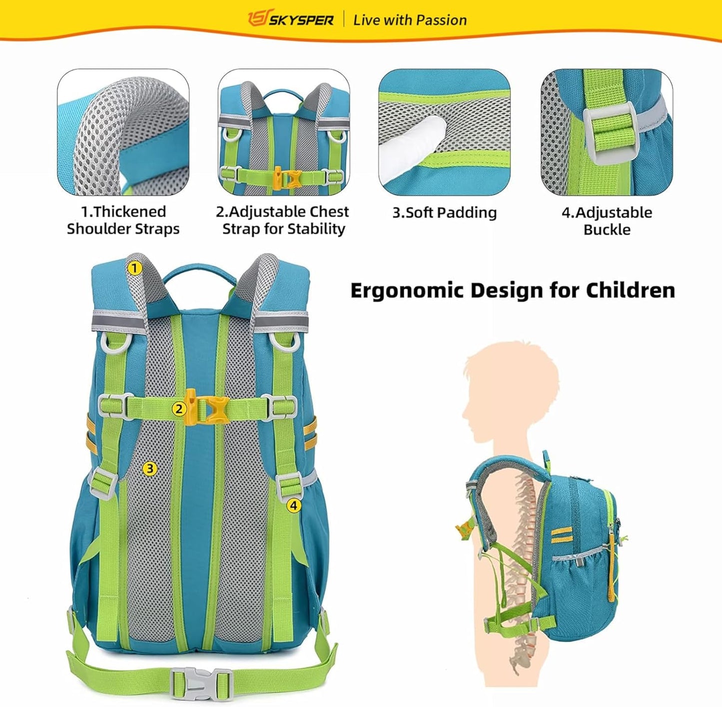 SKYSPER Kids Backpack 18L Children School Bag Child Boy Girl Pack Ages 4-8 for Traveling Day Trips