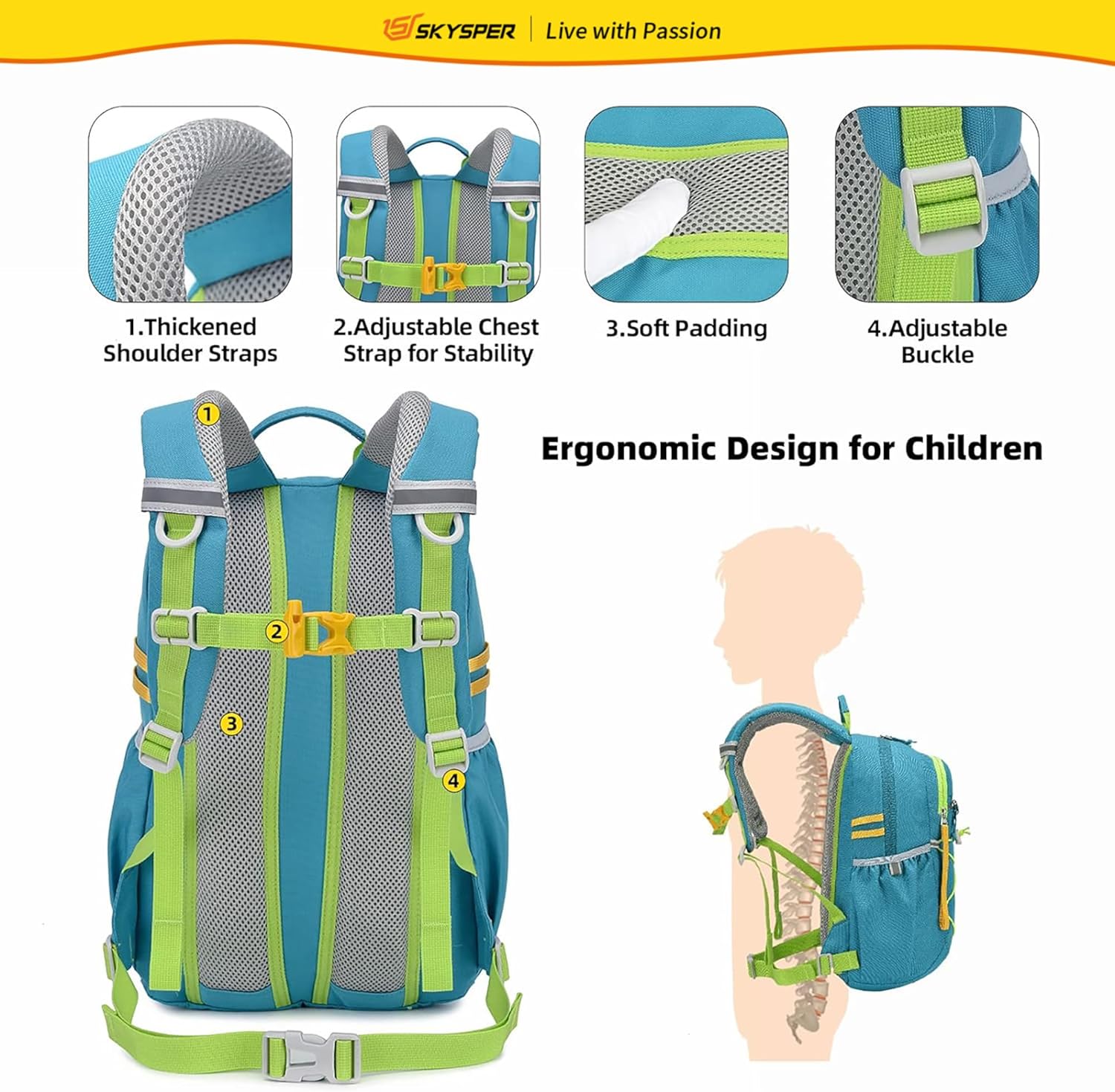 SKYSPER Kids Backpack 18L Children School Bag Child Boy Girl Pack Ages 4-8 for Traveling Day Trips
