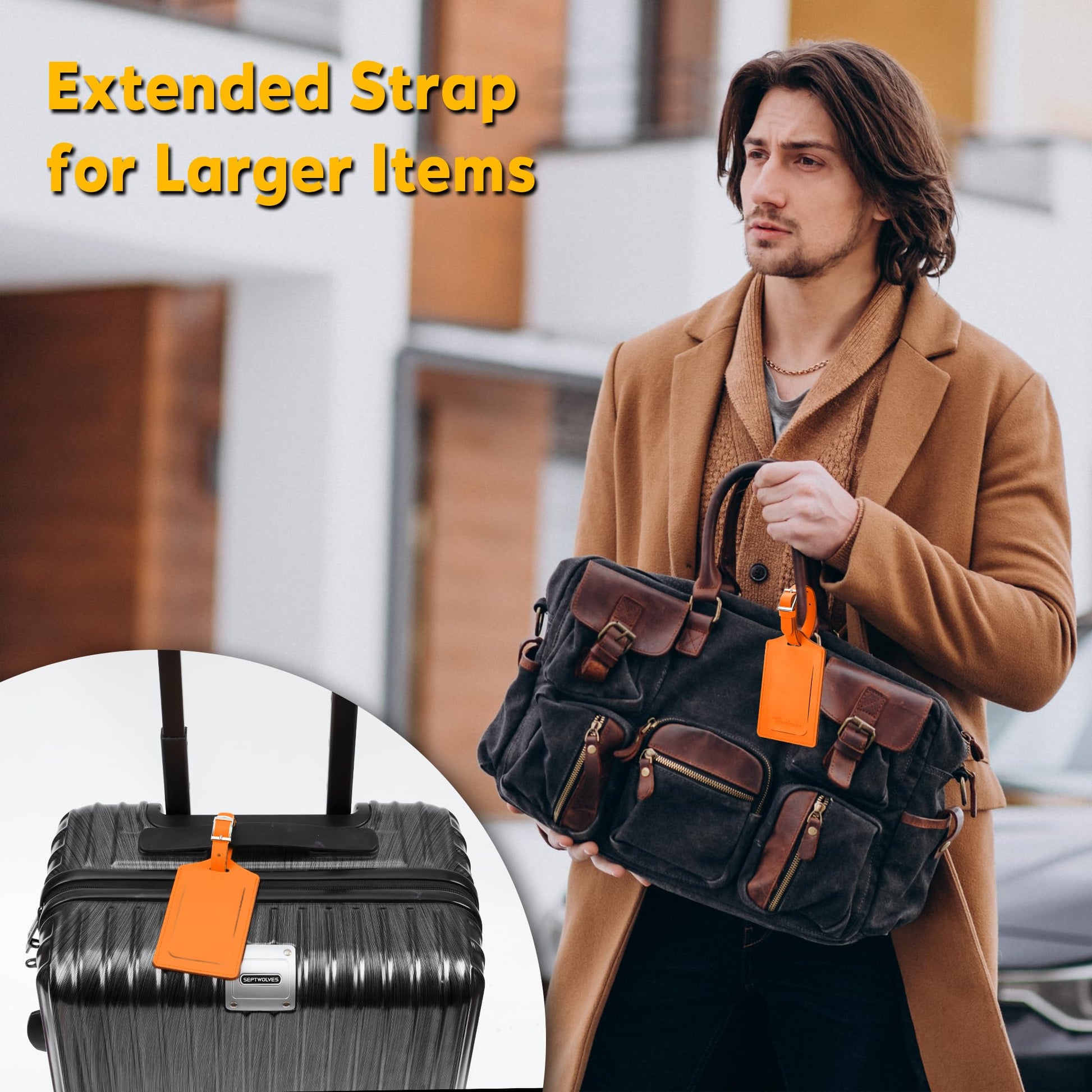 Travelambo 4 Pack Leather Luggage Tags for Suitcases Travel Labels Orange