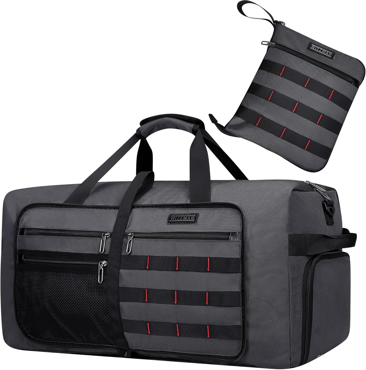 WITZMAN Foldable Duffle Bag for Travel 65L Lightweight Packable Duffel Bag with Shoes Compartment Overnight Bag for Men Women (B697 Silvery Grey)