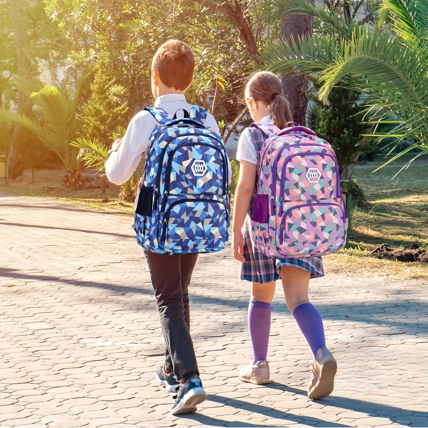 Bansusu Geometric Print Kids Backpack for Girls Boys School Bag Bookbags