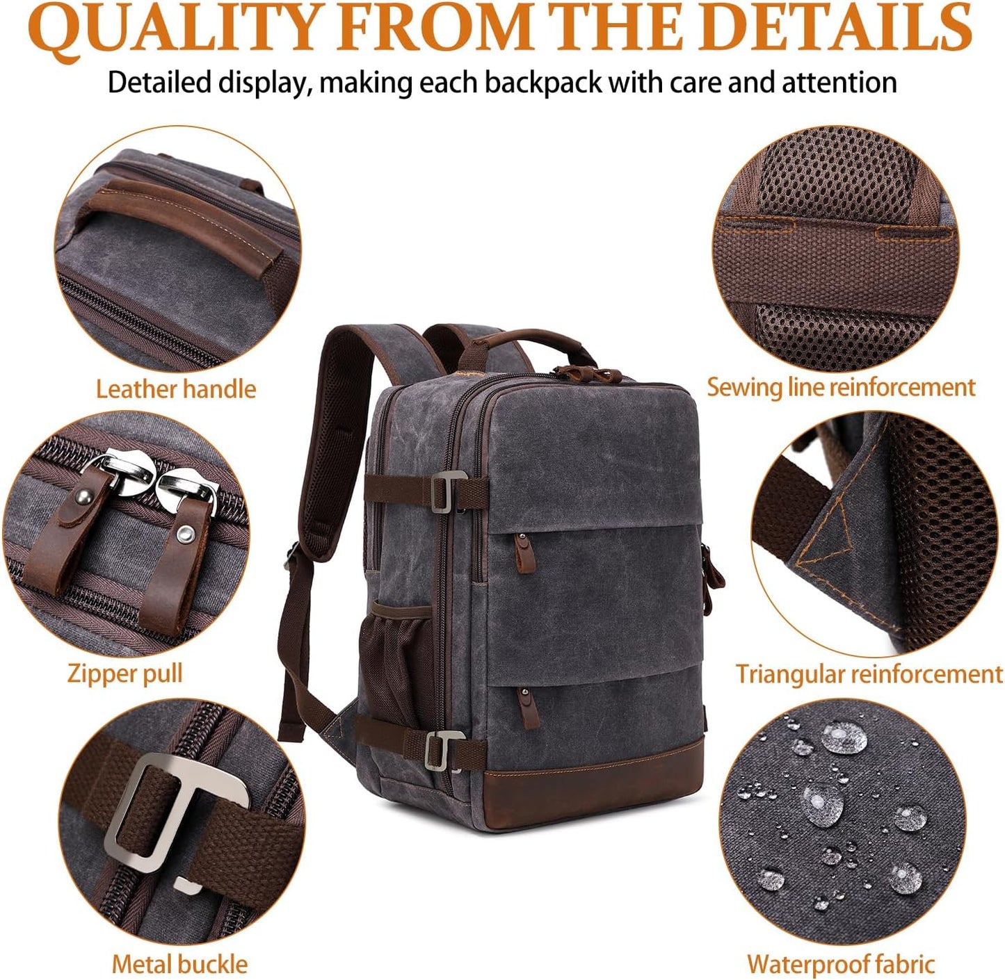 Travel Backpack for Men Carry On Backpack Flight Approved Personal Item Backpack, 17 inch Laptop Backpack Casual Daypack Weekender Business Hiking Backpack, Black Gray