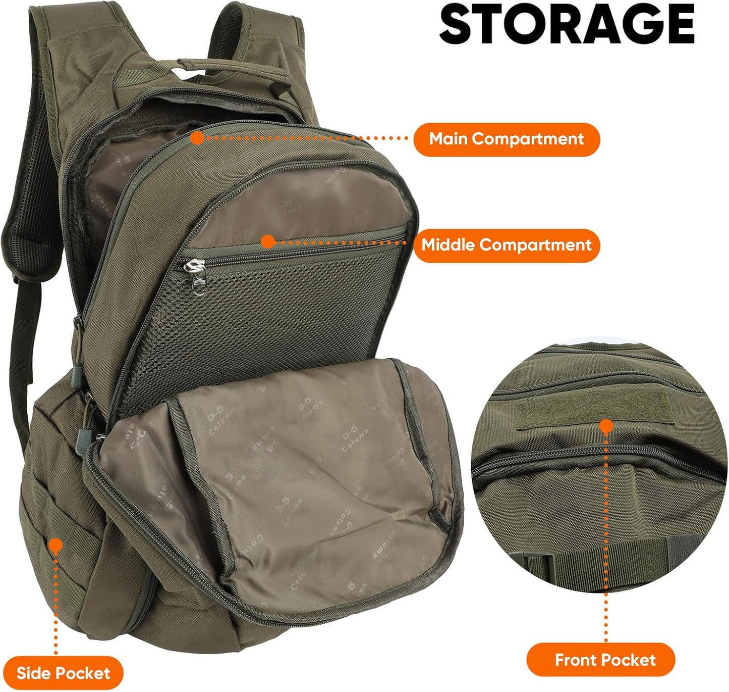 35L Tactical Backpack for Men, MOLLE Military Bug Out Bag, Waterproof Rucksack for Hiking with Hydration Port Army Green