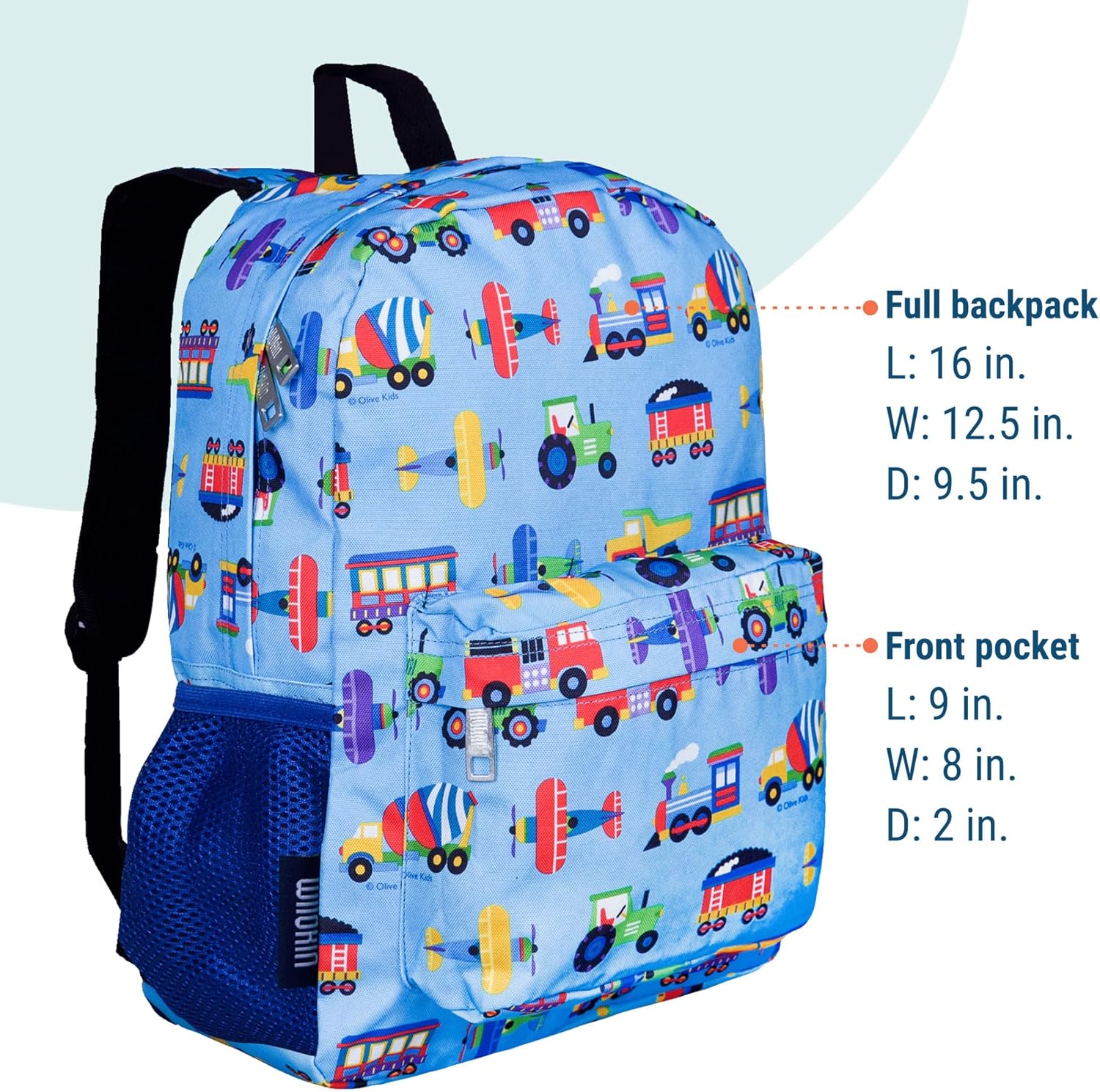 Wildkin 16-inch Kids Backpack – Durable, Padded & Spacious School Bag for Boys & Girls - Trains