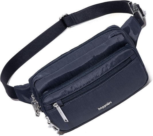 Baggallini Securtex Anti-Theft Belt Fanny Pack for Women RFID Wallet Locking Zipper-Travel Bag Crossbody Purse