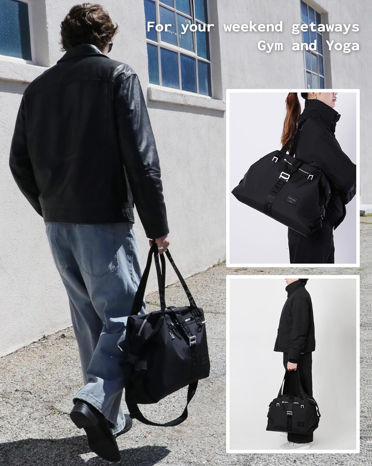 ZIMEGO Weekender Duffel Bag – Versatile Crossbody for Travel and Gym Tote, Black