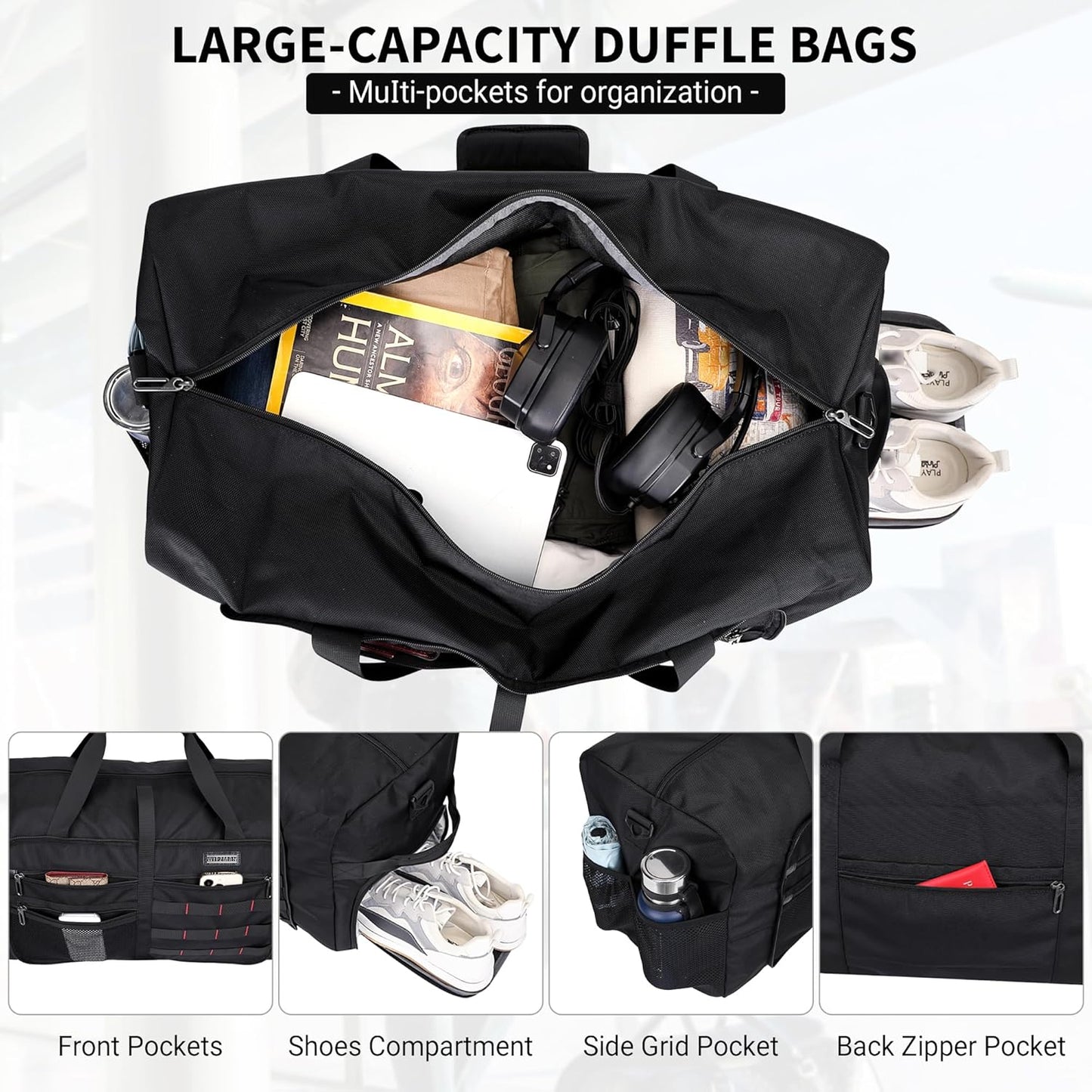 WITZMAN Foldable Duffle Bag for Travel 65L Lightweight Packable Duffel Bag with Shoes Compartment