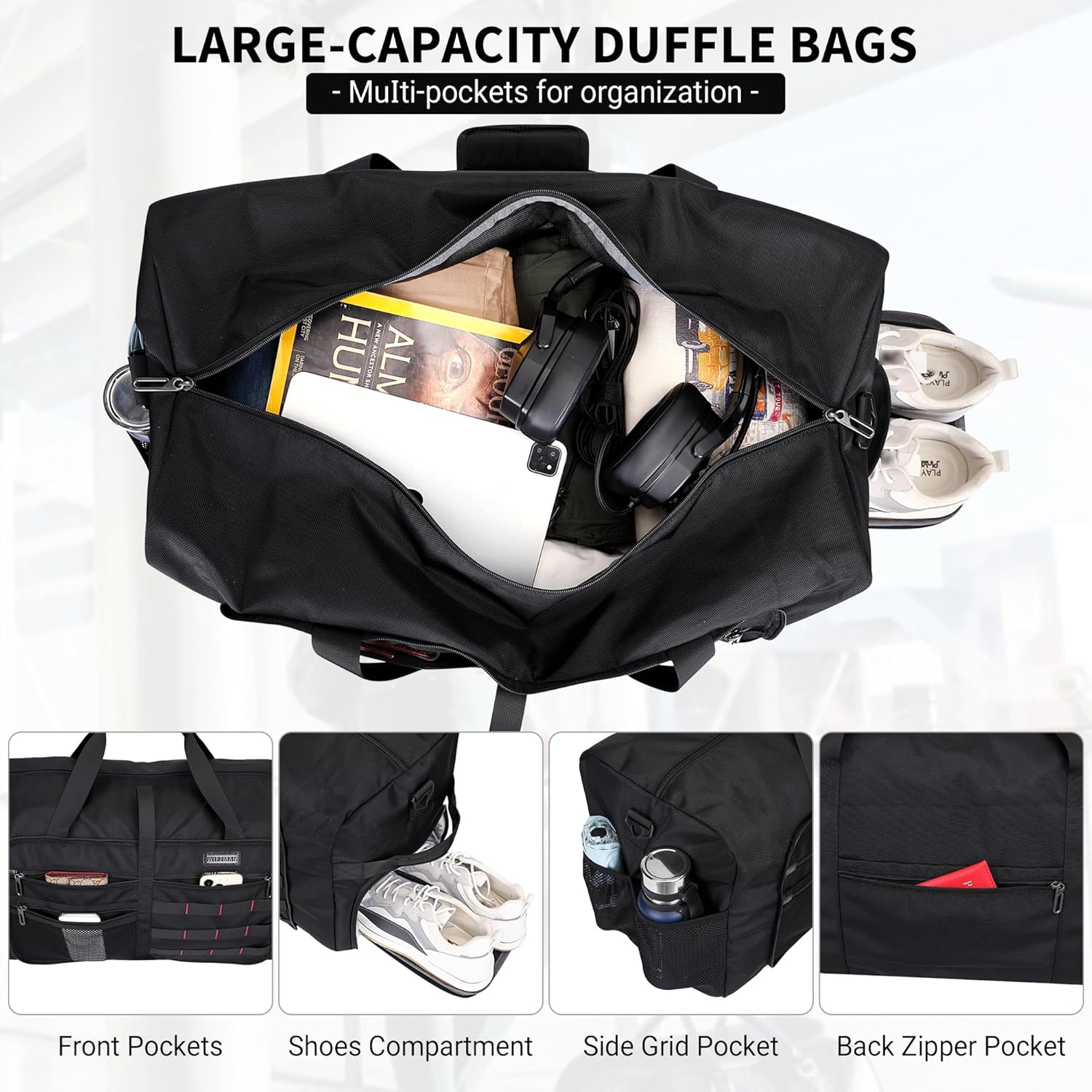 WITZMAN Foldable Duffle Bag for Travel 65L Lightweight Packable Duffel Bag with Shoes Compartment