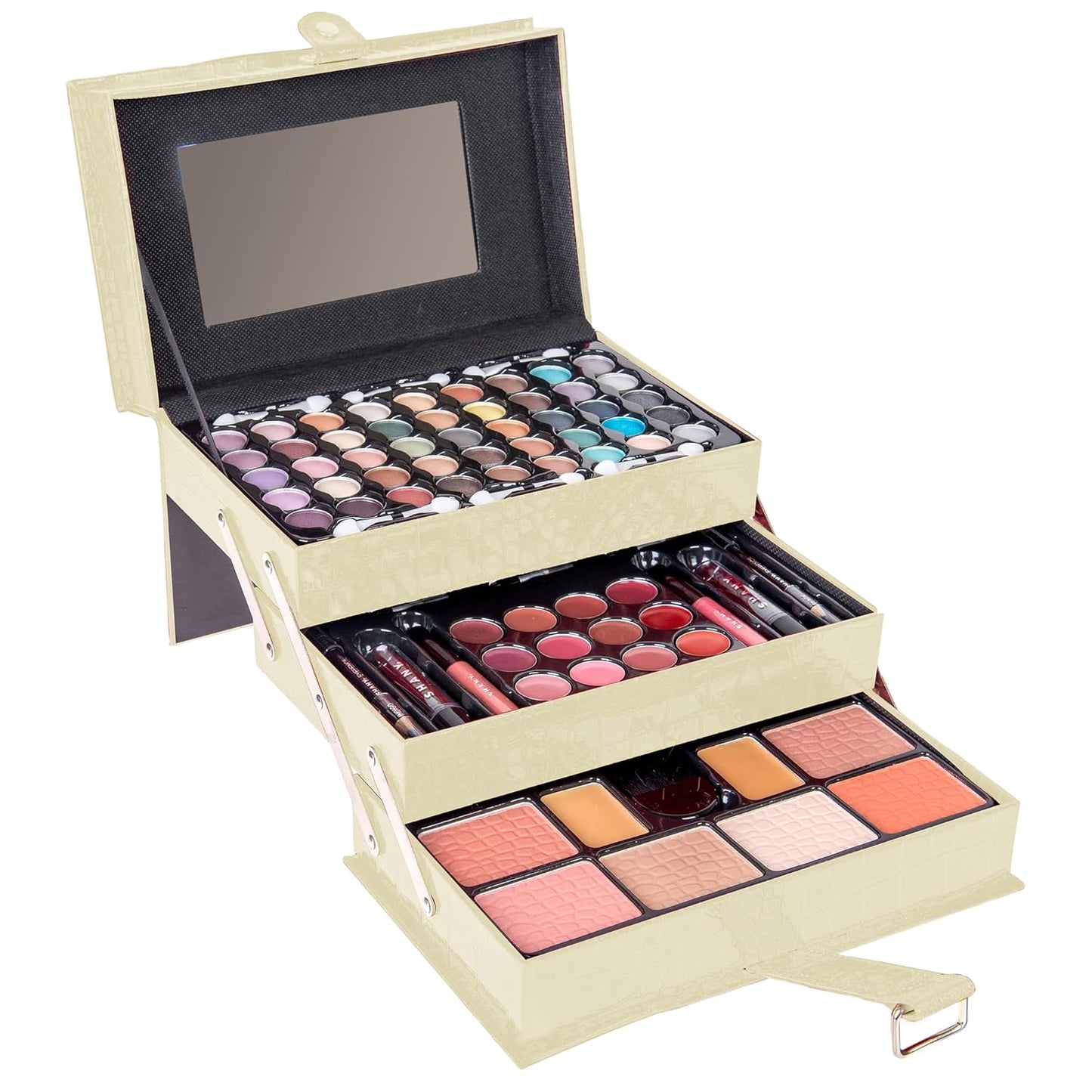 SHANY All In One Makeup Set, 67 Colors Eyeshadow, Blushes, Face Powder, Lipstick, Eye liners, Make up Pencils and Cosmetics Mirror - Makeup Kit With Reusable Beauty Organizer Train Case - White