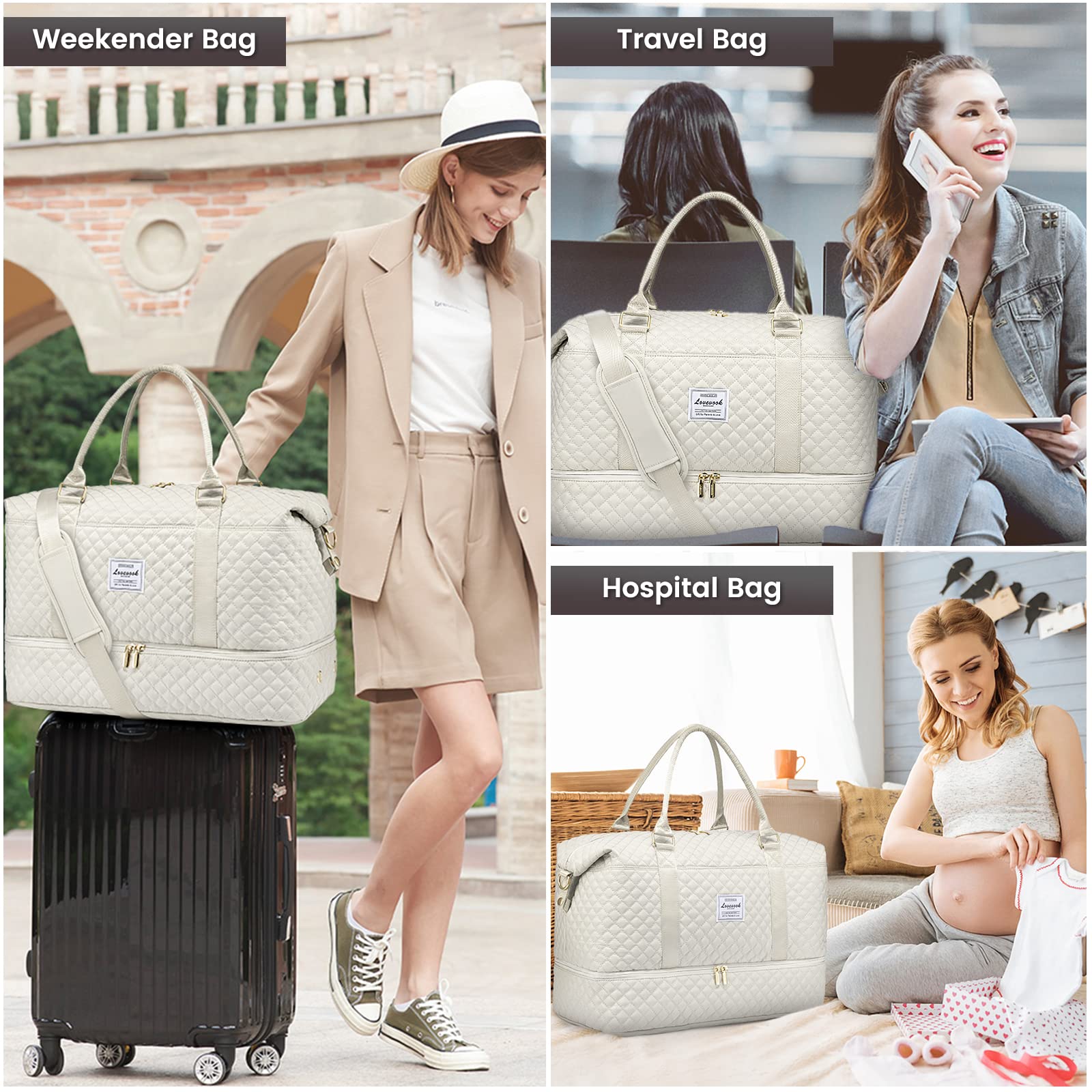 LOVEVOOK Travel Duffle Bag, Weekender Bags for Women with Shoe Compartment, Carry on Overnight Bag