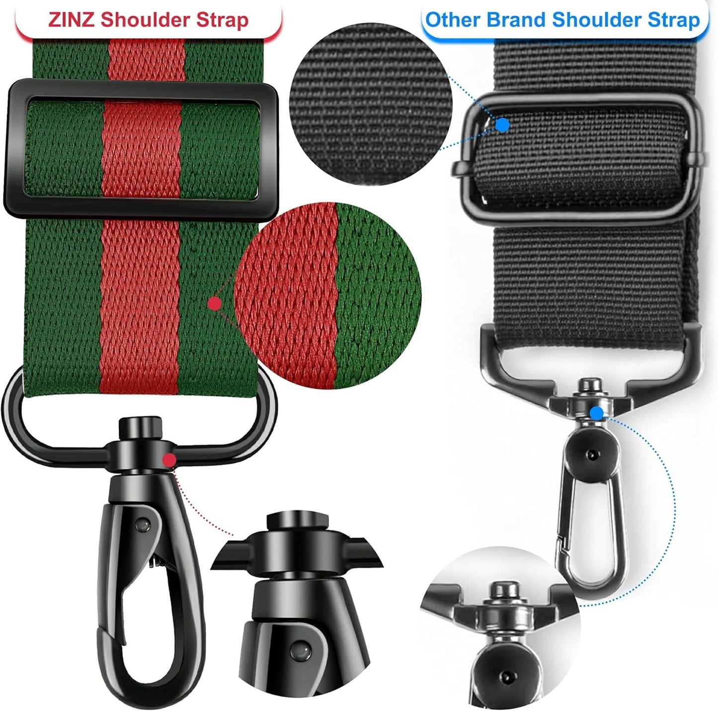 ZINZ Shoulder Strap - 59 Inch Universal Heavy-duty Adjustable Strap with Ultra-thick Fixed Breathable Pad for Laptop, Gym, Camera Bag and More - Stripe-RG