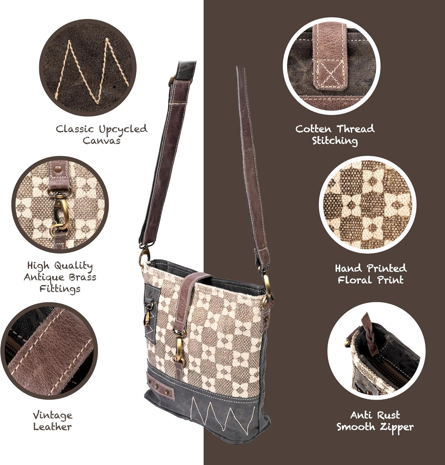 3B SHOUZO Messenger and Shoulder Bag - Upcycled Vintage Canvas & Leather
