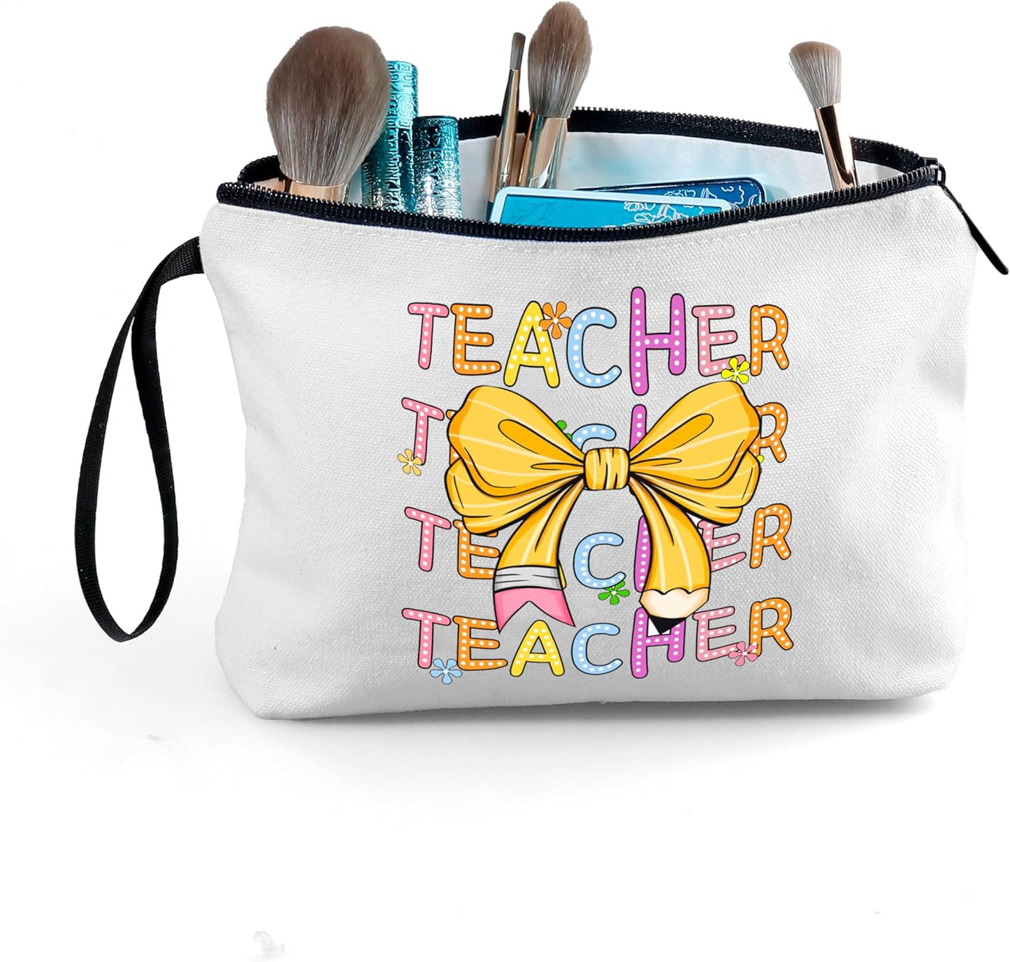 Teacher Appreciation Thank You Graduation Cool Birthday Gifts Idea for Women New Teacher Pink Makeup Cosmetic Bow Bag