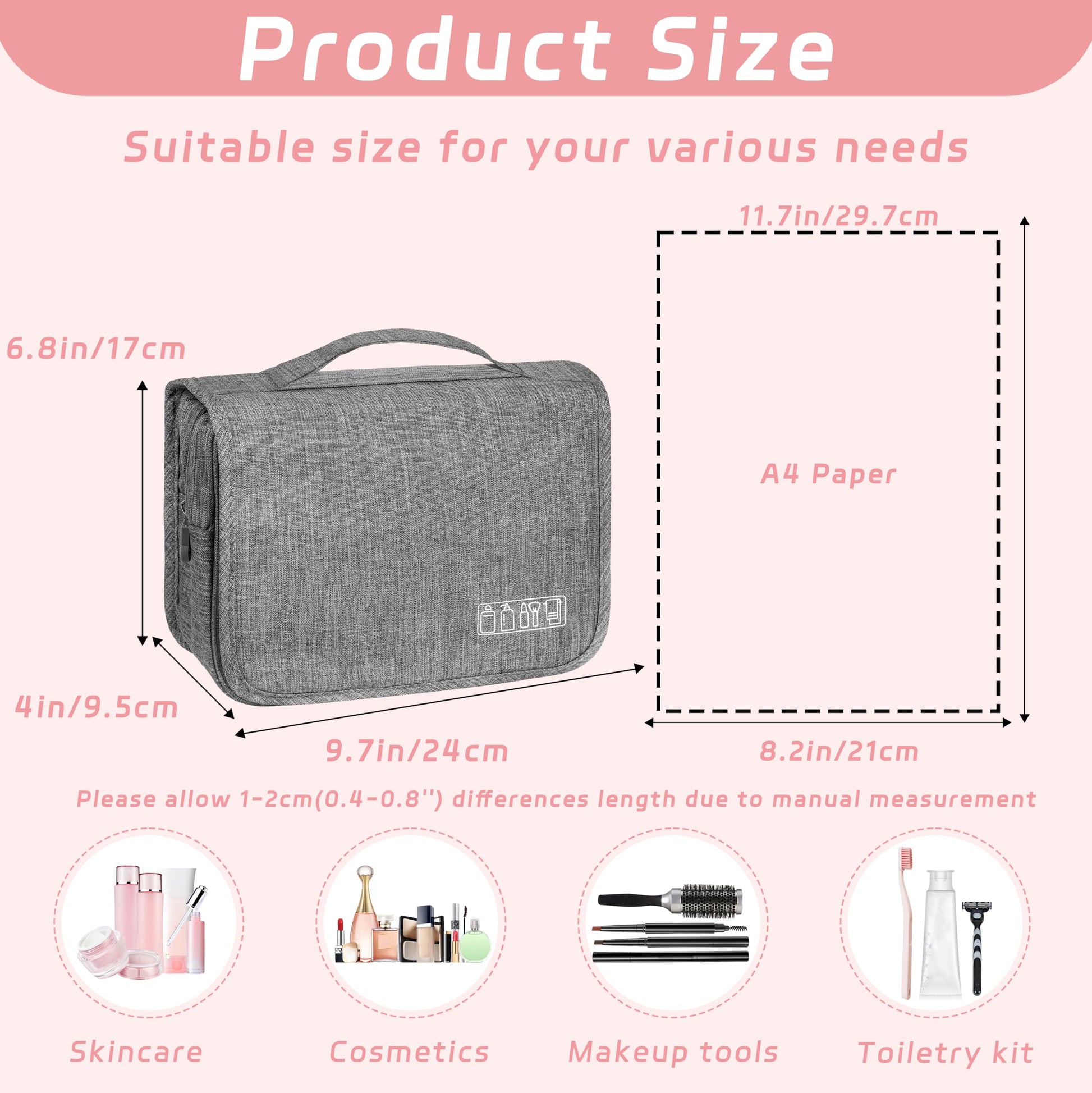 Toiletry Bag Travel Bag with Hanging Hook, Waterproof Shower Bathroom Hanging Toiletry Bag for Men