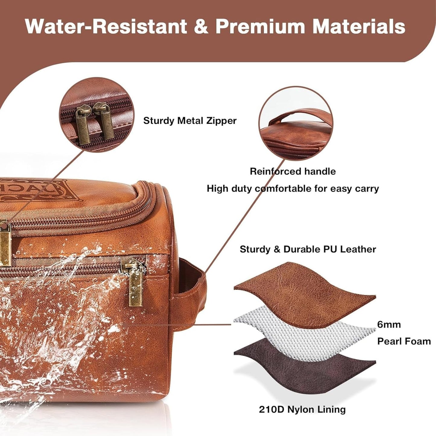 BLEGGEIT Personalized Leather Toiletry Bag For Men with Hook, Groomsmen Gifts Travel Bag UV Printing Name Monogram PU Leather Gift Anniversary Gift For Him Husband Father Leather Dopp Kit