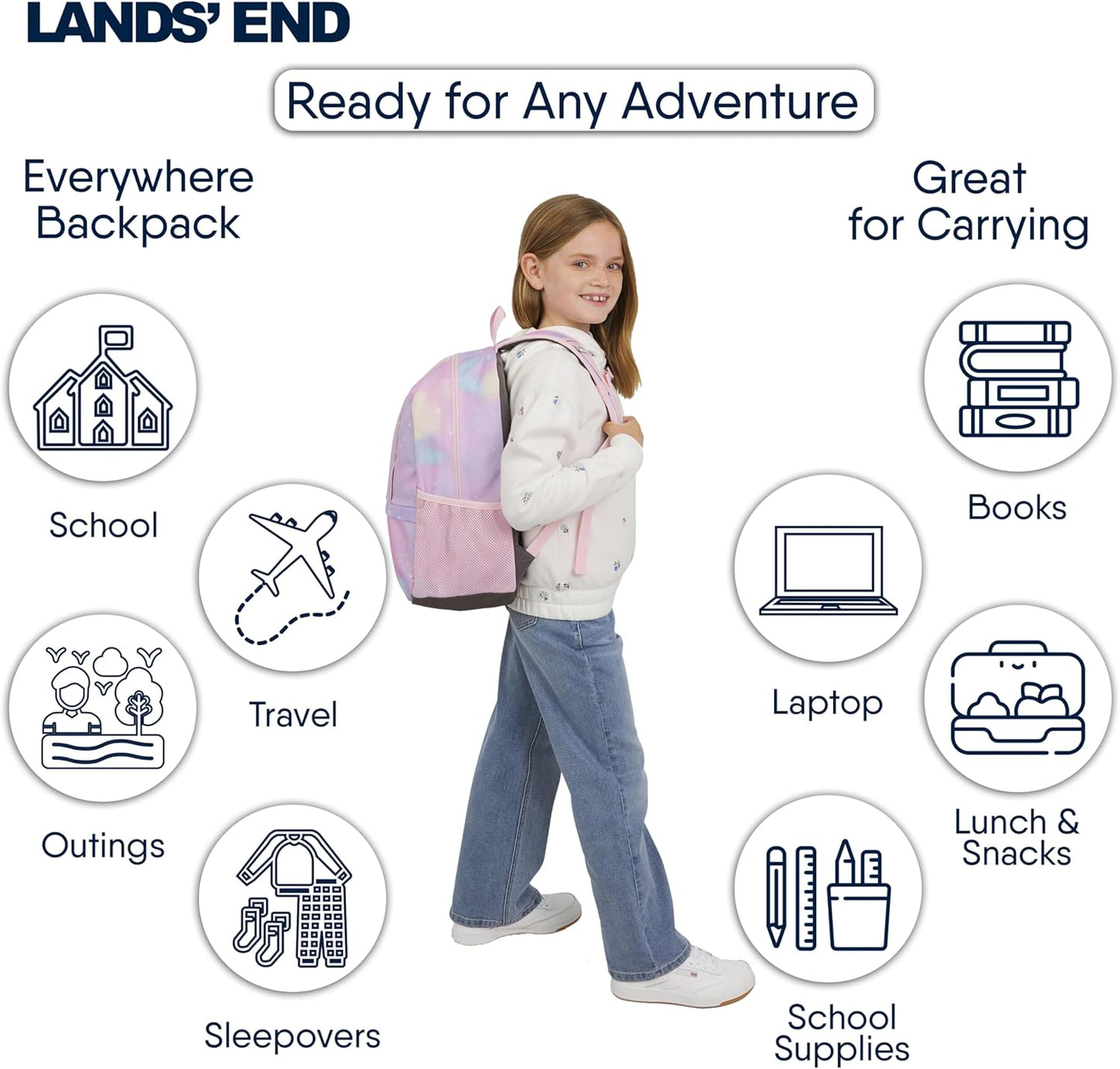 Lands' End Unisex Kids Medium ClassMate Lightweight Durable Elementary School Backpack, Desert Rose