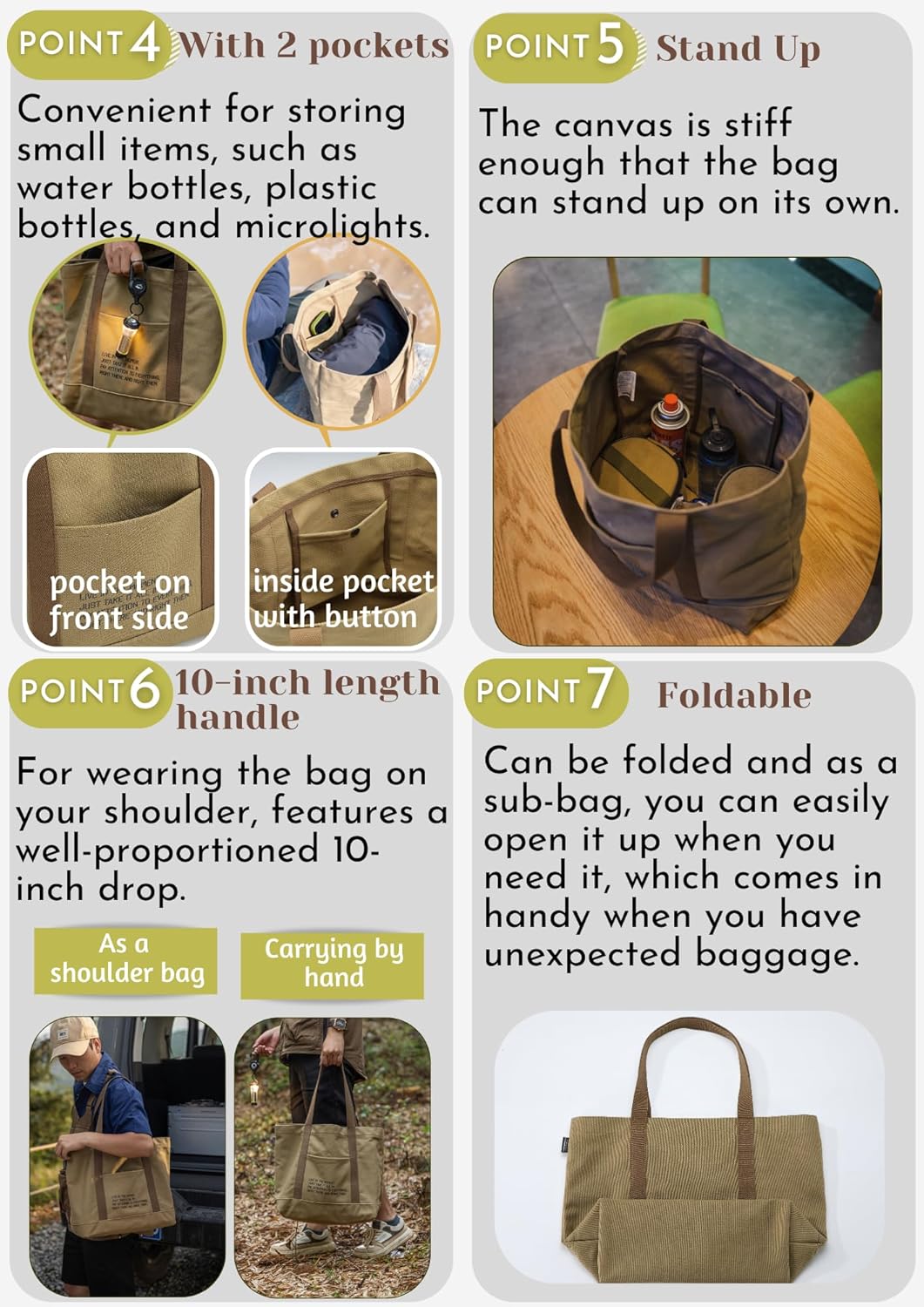 CAMPINGMOON Open Top Canvas Tote Bag Long Handle Camping Gear Storage Case B-189