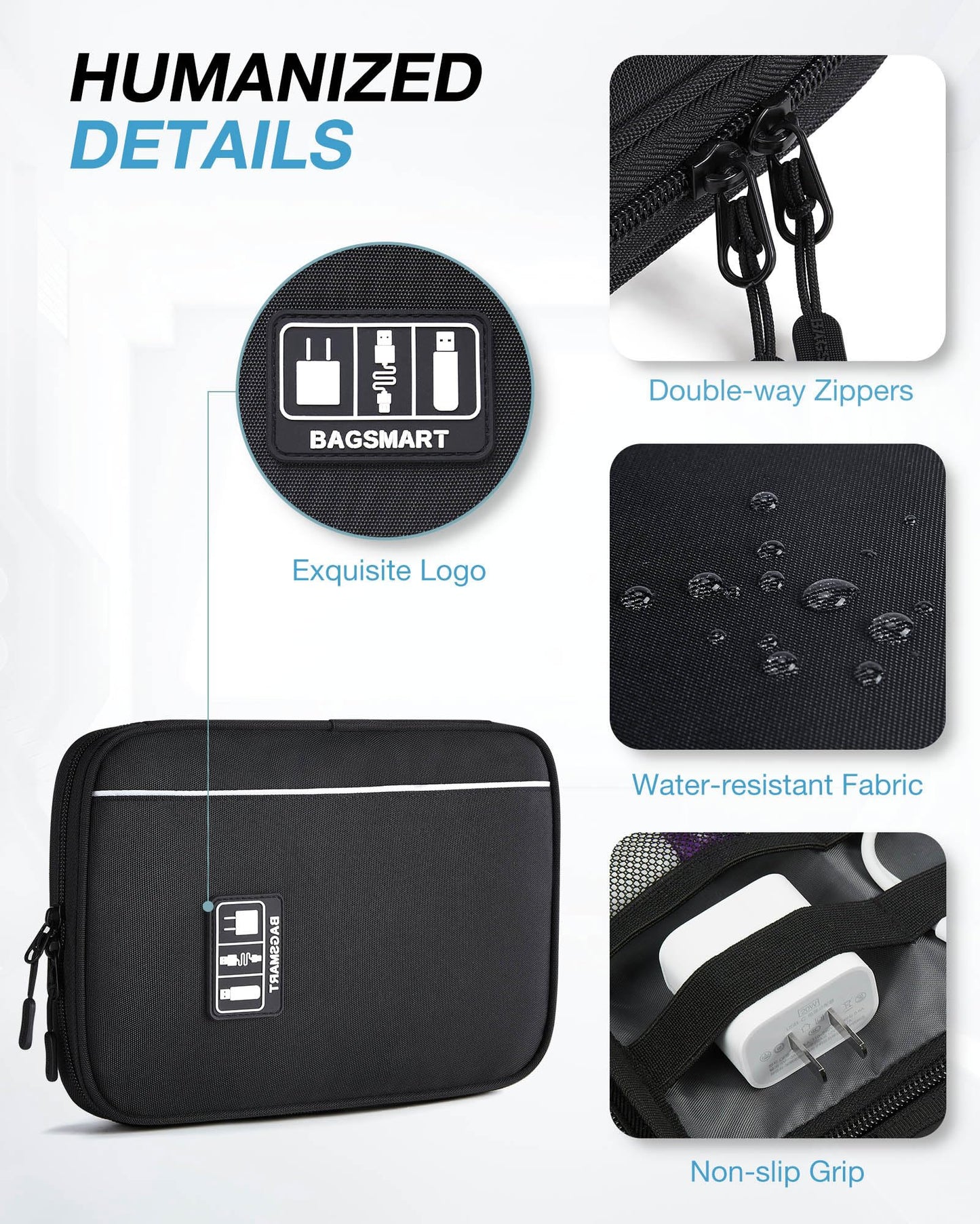 BAGSMART Large Electronic Organizer Travel Case for Tech Accessories, Black