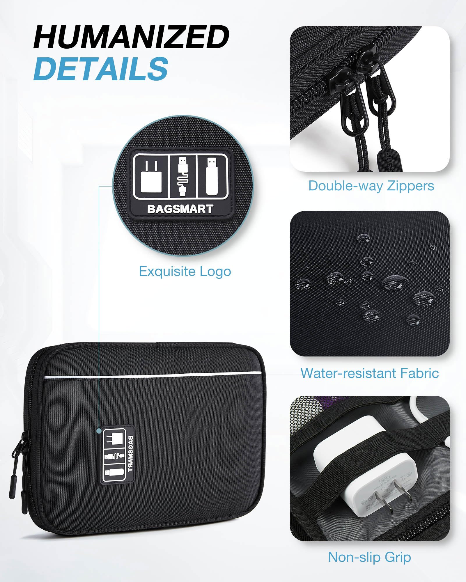 BAGSMART Large Electronic Organizer Travel Case for Tech Accessories, Black