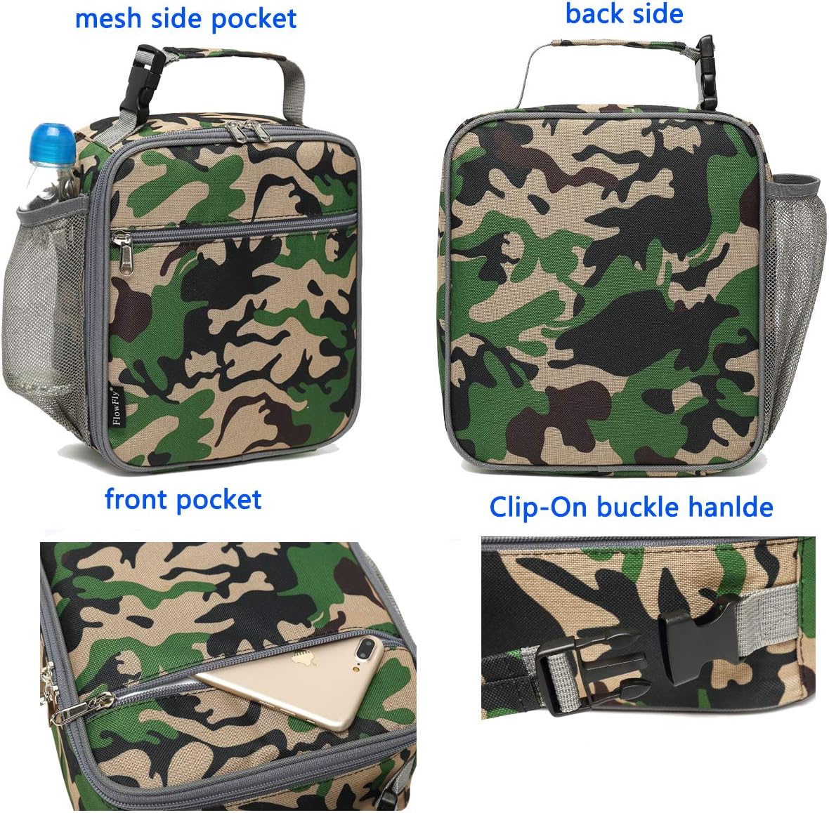 FlowFly Kids Lunch box Insulated Soft Bag Mini Cooler Back to School Thermal Meal Tote Kit for Girls, Boys, Forest