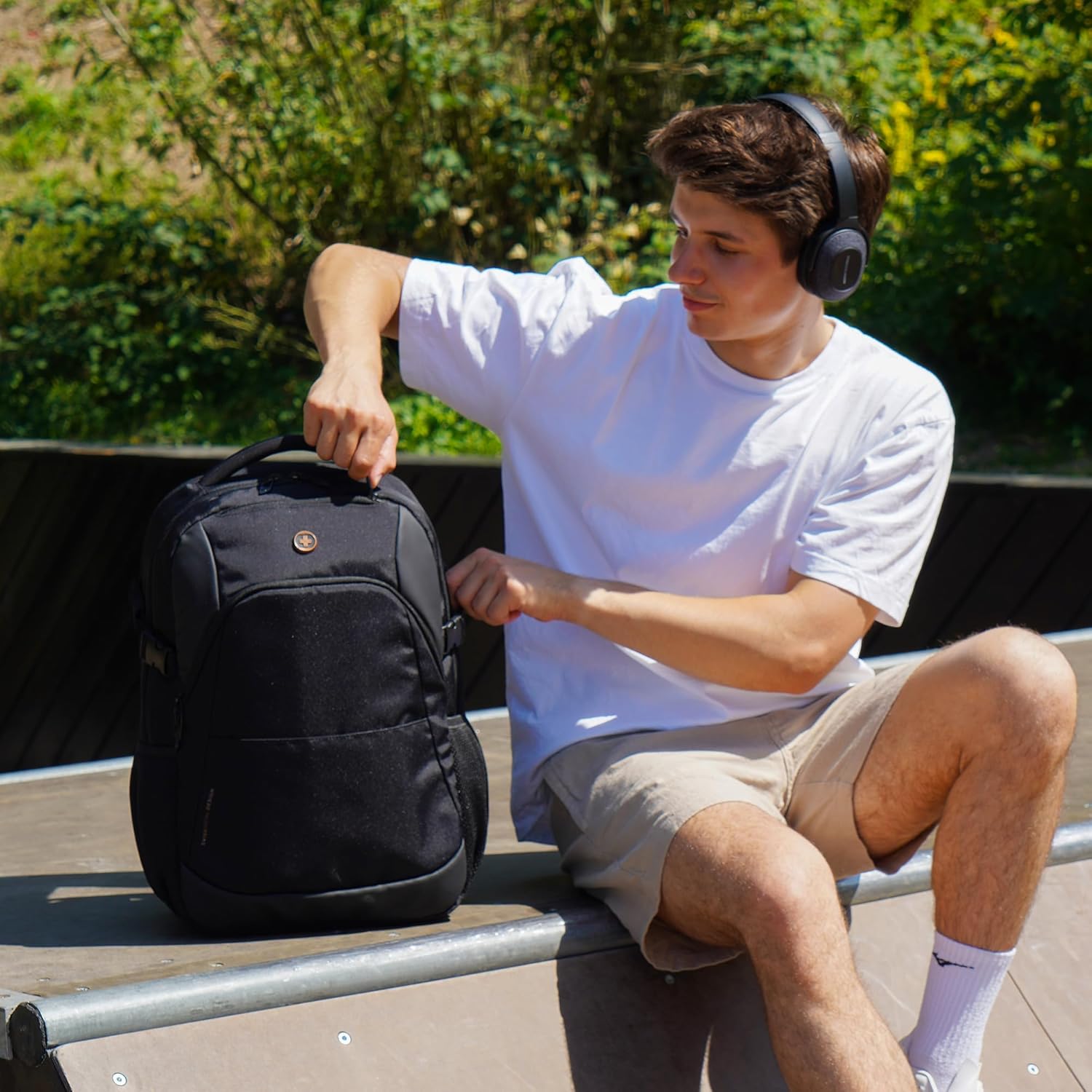 Swissdigital Design Travel Laptop Backpack, 35L Expandable Large College Laptops Backpack with USB