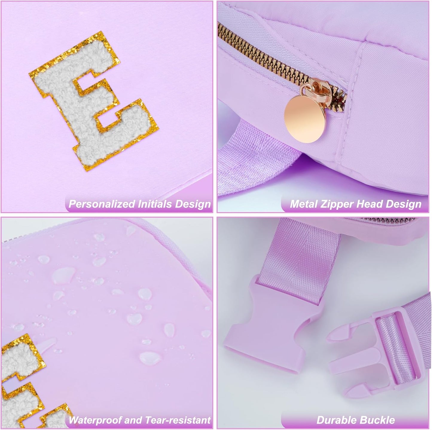 Gifts for Girls 3 4 5 6 7 8 9 10 11 12 Year Old Teens Kids Daughter Sister Her - Fanny Pack Crossbody Bag Cute Stuff for Girls Teen Trendy Belt Bags | Initial White E,Lavender Bag