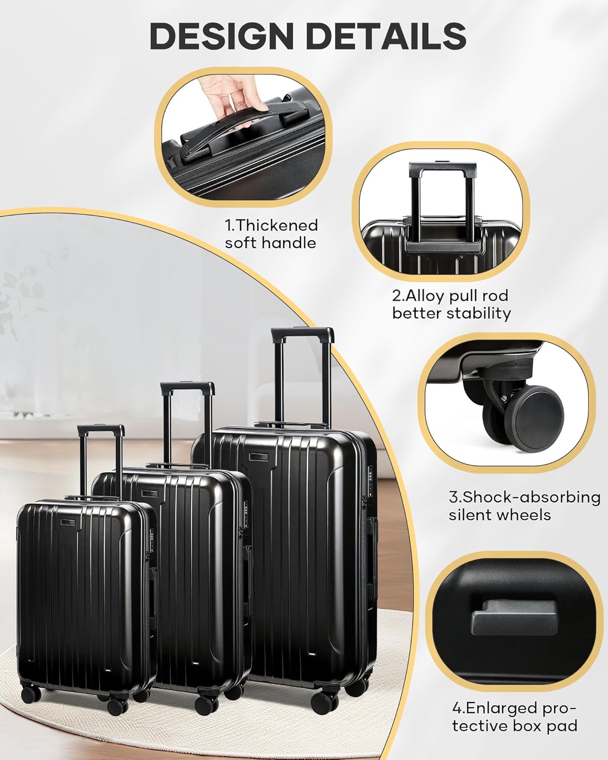 Vacuum Travel Luggage Sets 3 Piece,Air Vacuum Seal Suitcase With pump,Spinner Wheel, Hardside Suitcase Set with TSA Lock, Waterproof Travel Luggage for Men and Women with Vacuum System, Black