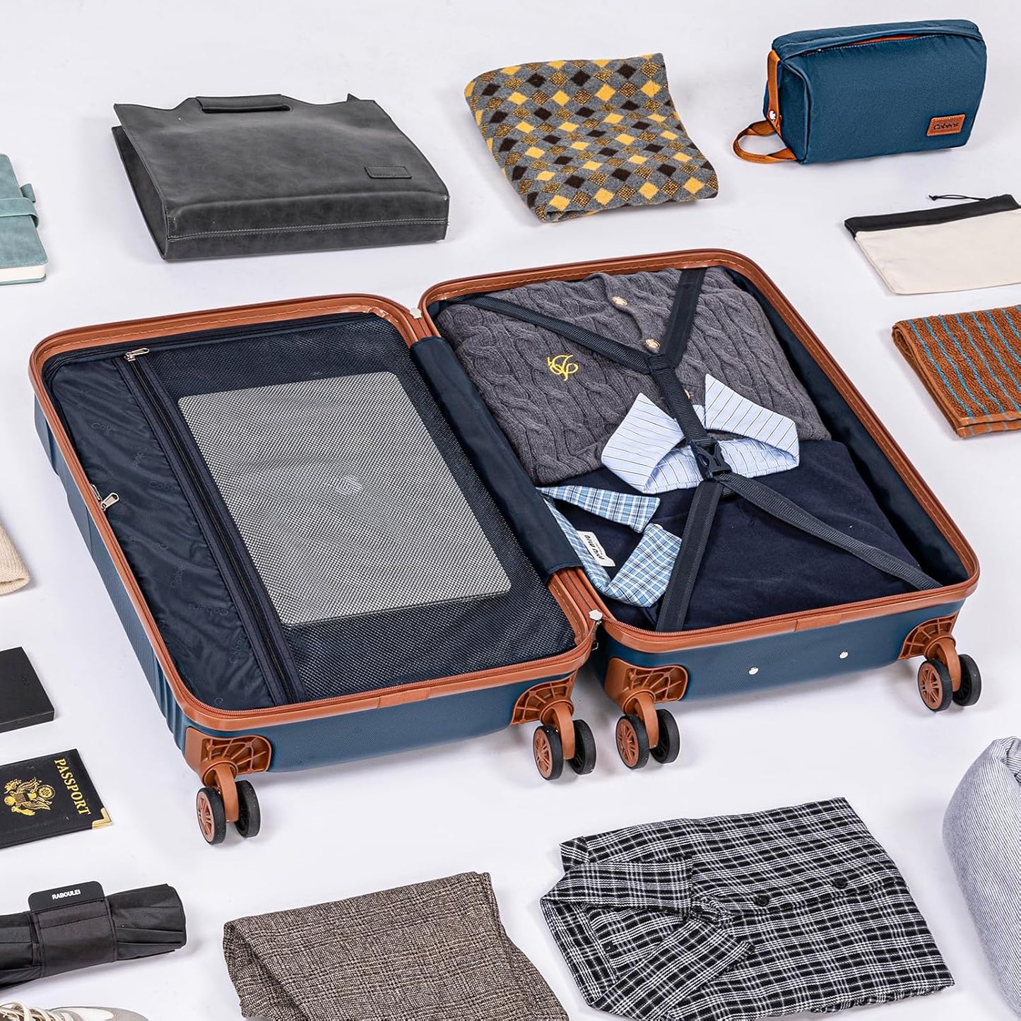 Luggage Sets 5 Piece with Spinner Wheels, Lightweight Hardshell Suitcases Set with Lock for Men and Women, Carry on Luggage Travel Set with Durable ABS Hard Case