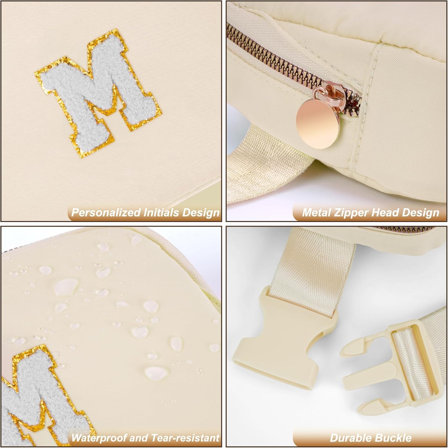 Belt Bag Fanny Pack Crossbody Bags with Initials Cute Stuff Birthday Gifts for Teenager Girls Trendy Stuff for Teens - White M,Khaki Bag