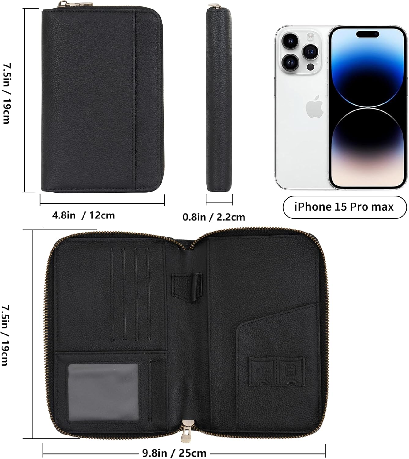 WASON Leather Zipper Travel Passport Wallet Holder RFID Blocking Cover, Passport case Pocket Slot for Card, Cash, ID, Boarding Pass and Ticket for Men, Women and Family Trips (Black)
