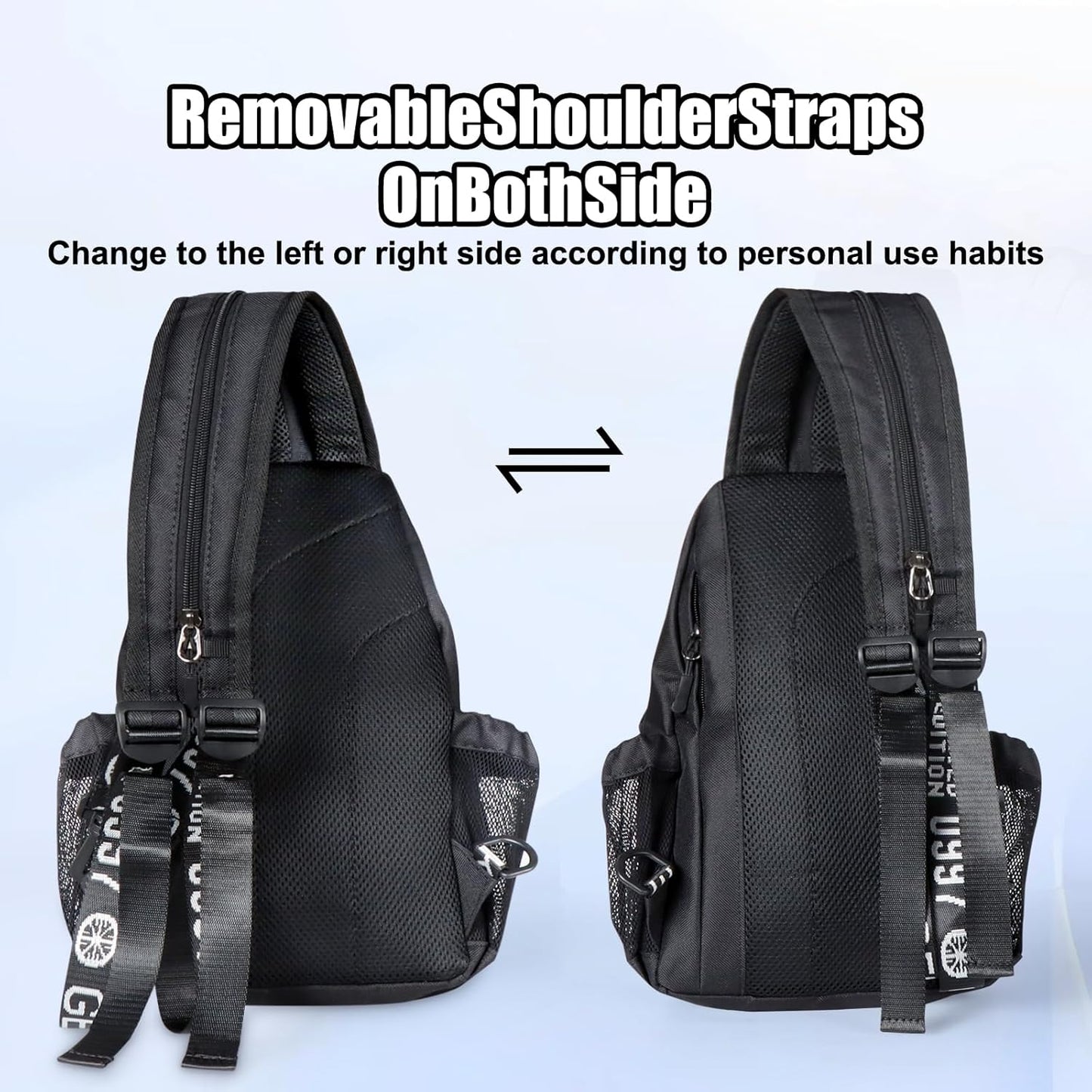 Sling Bag for Women Man, Convertible Sling Backpack with Convertible Shoulder Strap Casual Backpack Daypack for Travel, Hiking and Daily Commute, (Black, Large)