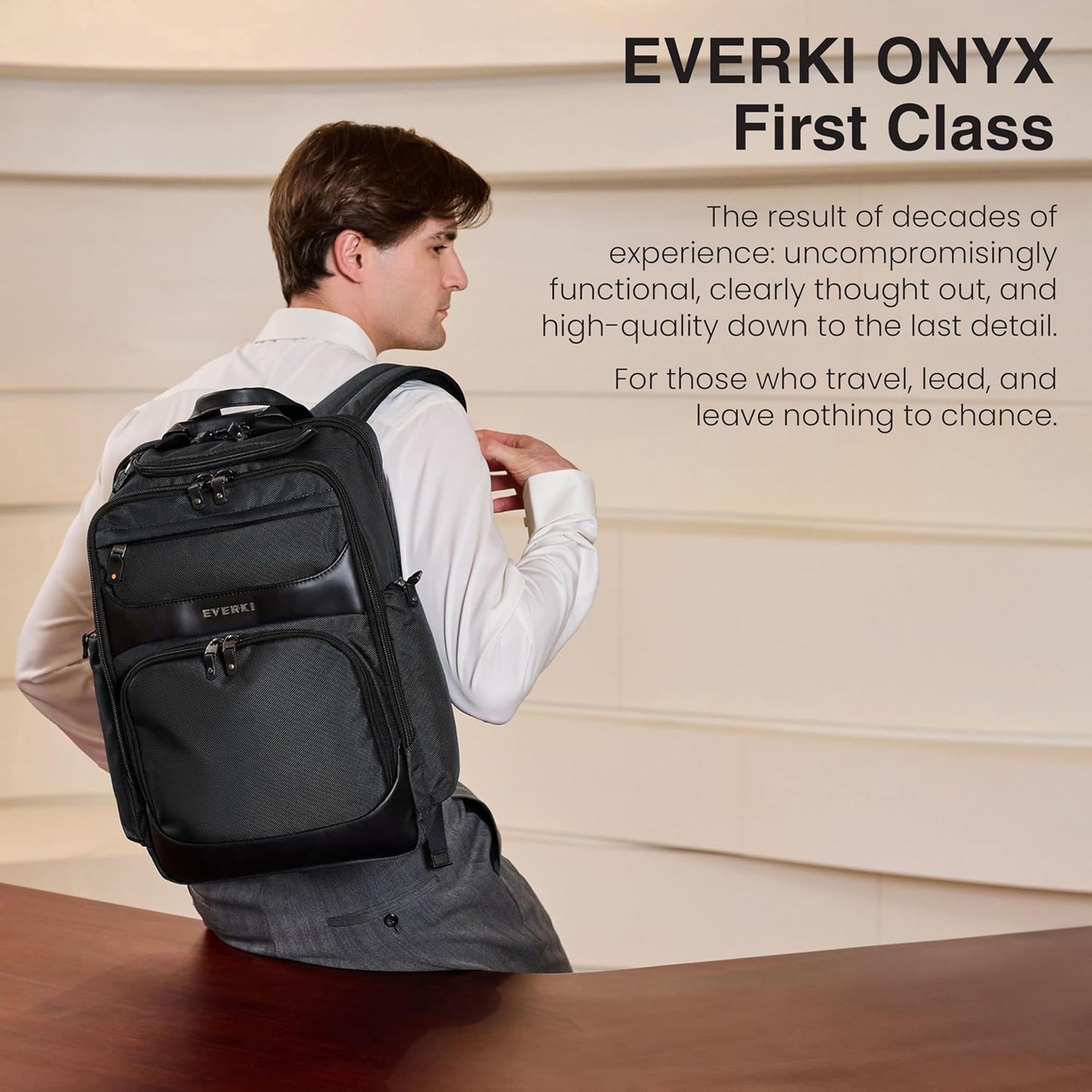 EVERKI Onyx Business Executive Laptop Backpack – Ballistic Nylon & Leather Office Bag, Durable bag with Multiple Pockets, 17.3" Compartment, Padded Electronics Pocket, 36L Capacity, (EKP132S17) Black